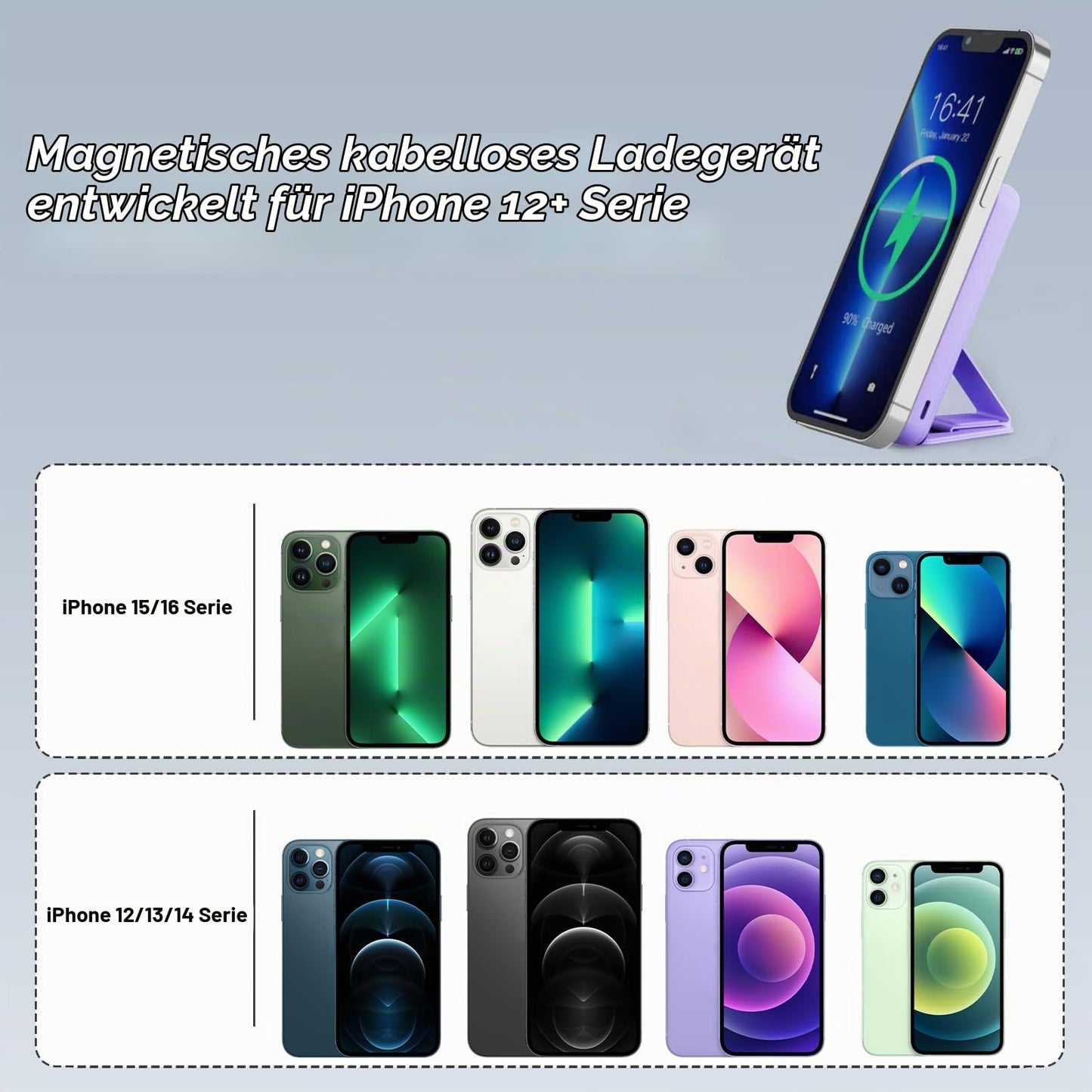 AOGUERBE Wireless Power Bank, 10,000mAh Foldable Magnetic Power Bank PD 22.5W Fast Charging with LED Display, Compatible with MagSafe for iPhone 17/16/15/14/13/12/Pro/Pro Max Series. (light violet) - KT-D009