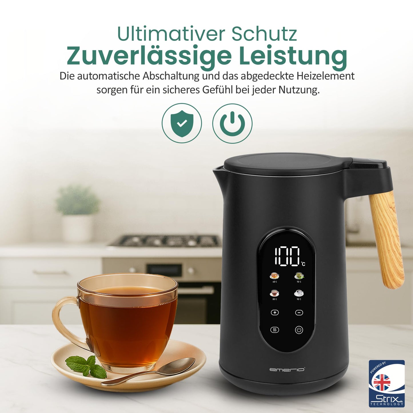 EMERIO kettle stainless steel 1.7L - insulated double wall - temperature selection 40-100°C in 5°C steps - digital display with tea & keep warm function - 2200W - auto-off | WK‑132230 - WK-132230