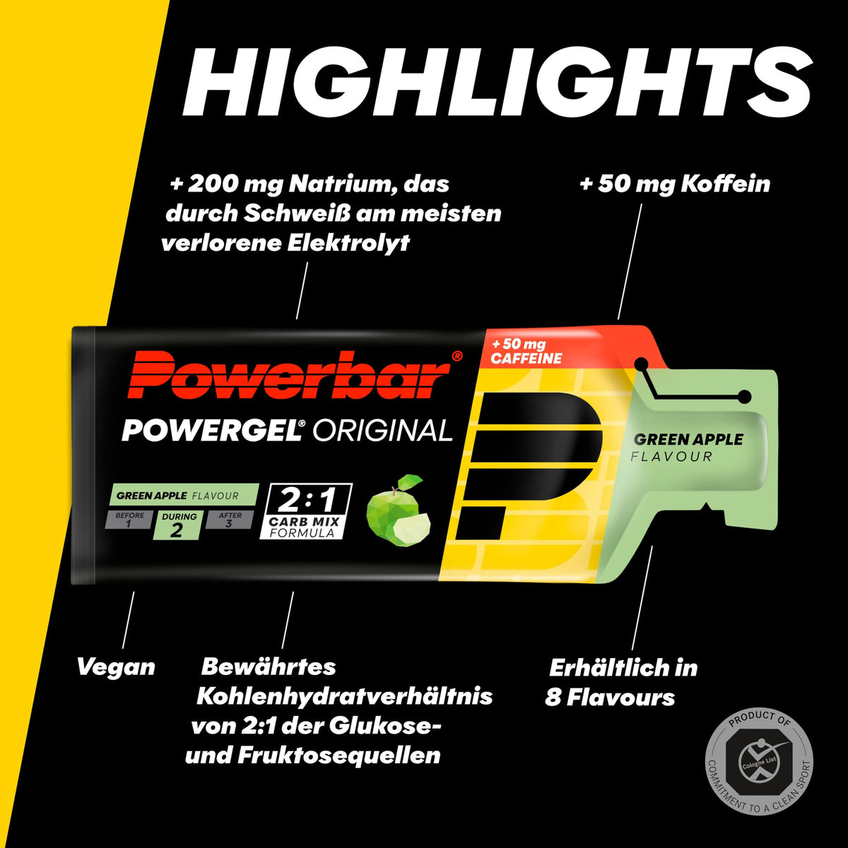 Powerbar PowerGel (24x41g) Măr verde (cu cafeină) - Energie & Rezistență - Gel energetic - 22010100