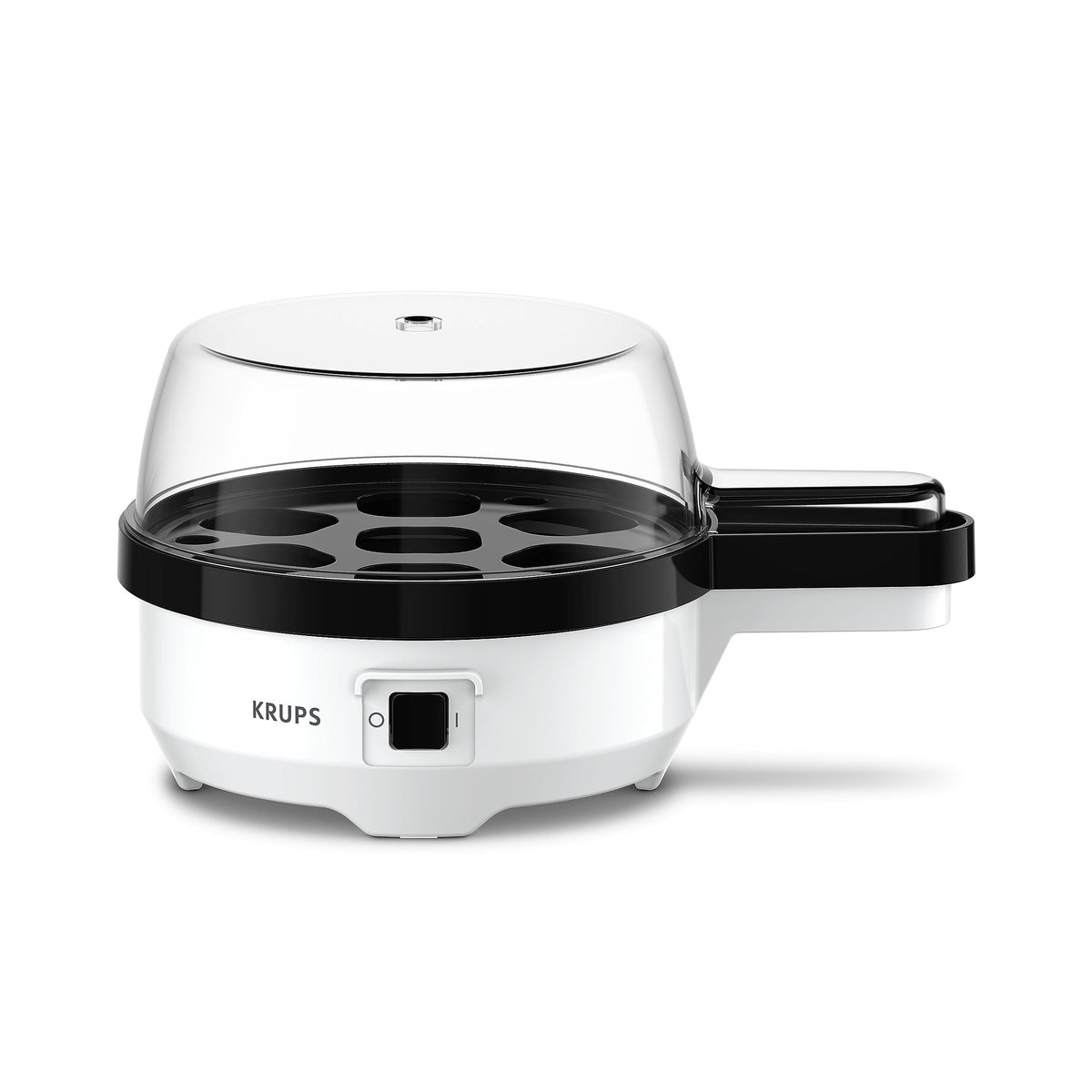 Krups Ovomat Spezial Eierkocher, pentru până la 7 ouă, inclusiv cană de măsurare a apei cu perforator pentru ouă, suport pentru ouă, semnal sonor, EG233115, Alb/Negru