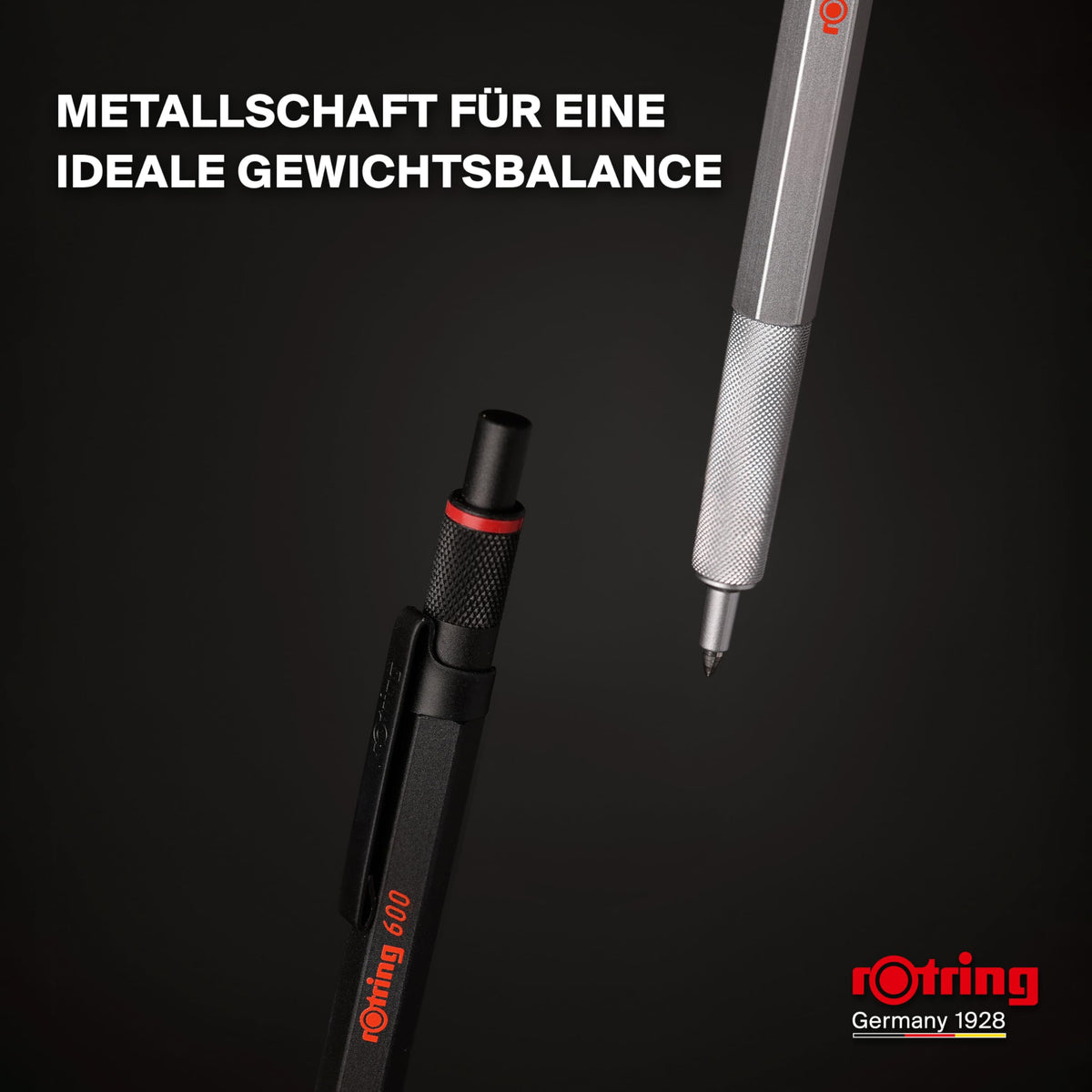 rOtring 600 Gelschreiber | 0,55 mm | Cerneală neagră | Instrument de scris argintiu cu corp metalic | Zonă de prindere antiderapantă, cu striații și corp hexagonal | Reîncărcabil - SAP_2196011