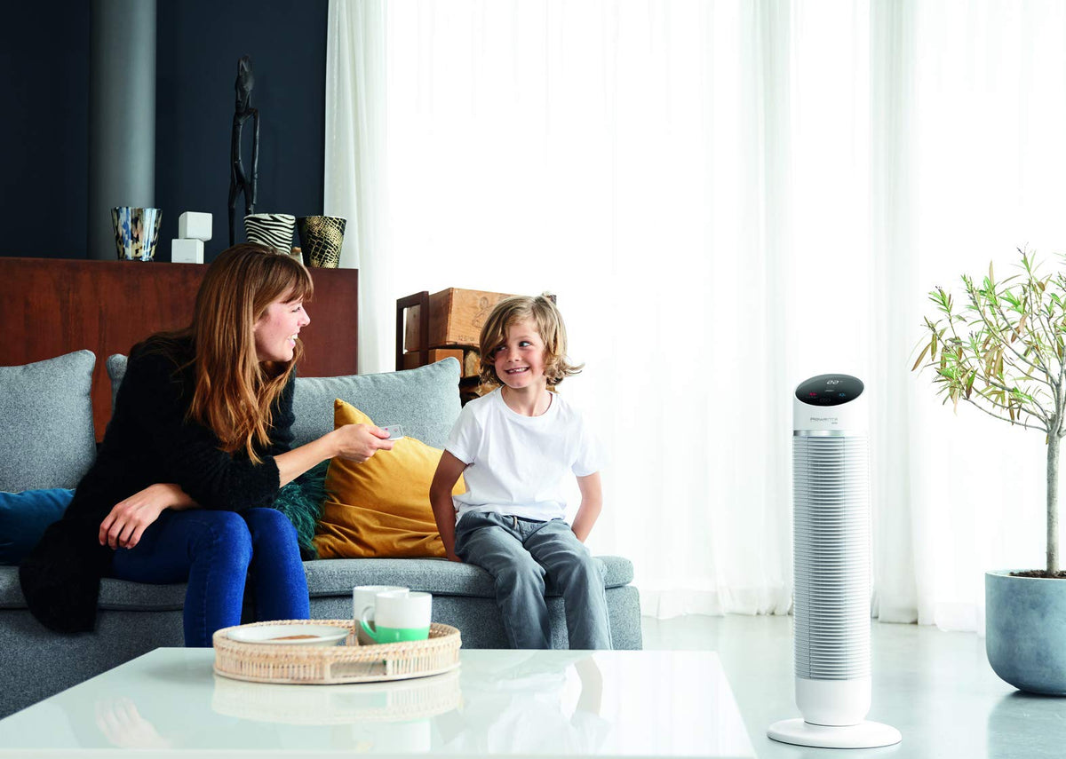 Rowenta 3-in-1 Tower Fan Silent Comfort, heater, fan, and air purifier, 10 settings for every need, eco heating mode, smart mode, remote control, timer, auto-off, white, HQ8120
