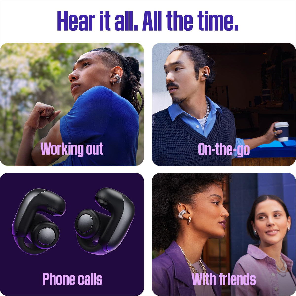 Bose Ultra Open Earbuds with Bluetooth and OpenAudio technology, Clip On headphones, wireless Open Ear earbuds, immersive audio, up to 48 hours battery life, Black - 881046-0010