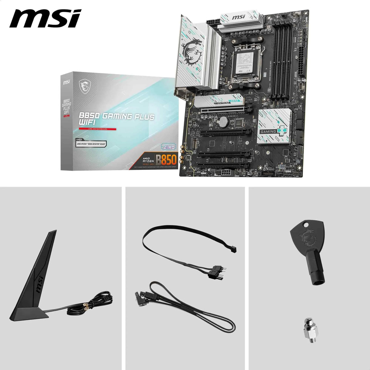 Placa de bază MSI B850 Gaming Plus WiFi, ATX - Suportă procesoare AMD Ryzen 9000/8000/7000, AM5 - Memorie DDR5 Boost 8200+ MT/s (OC), PCIe 5.0 x16 și 4.0 x16, M.2 Gen5, Wi-Fi 7, 5G LAN - 7E56-001R