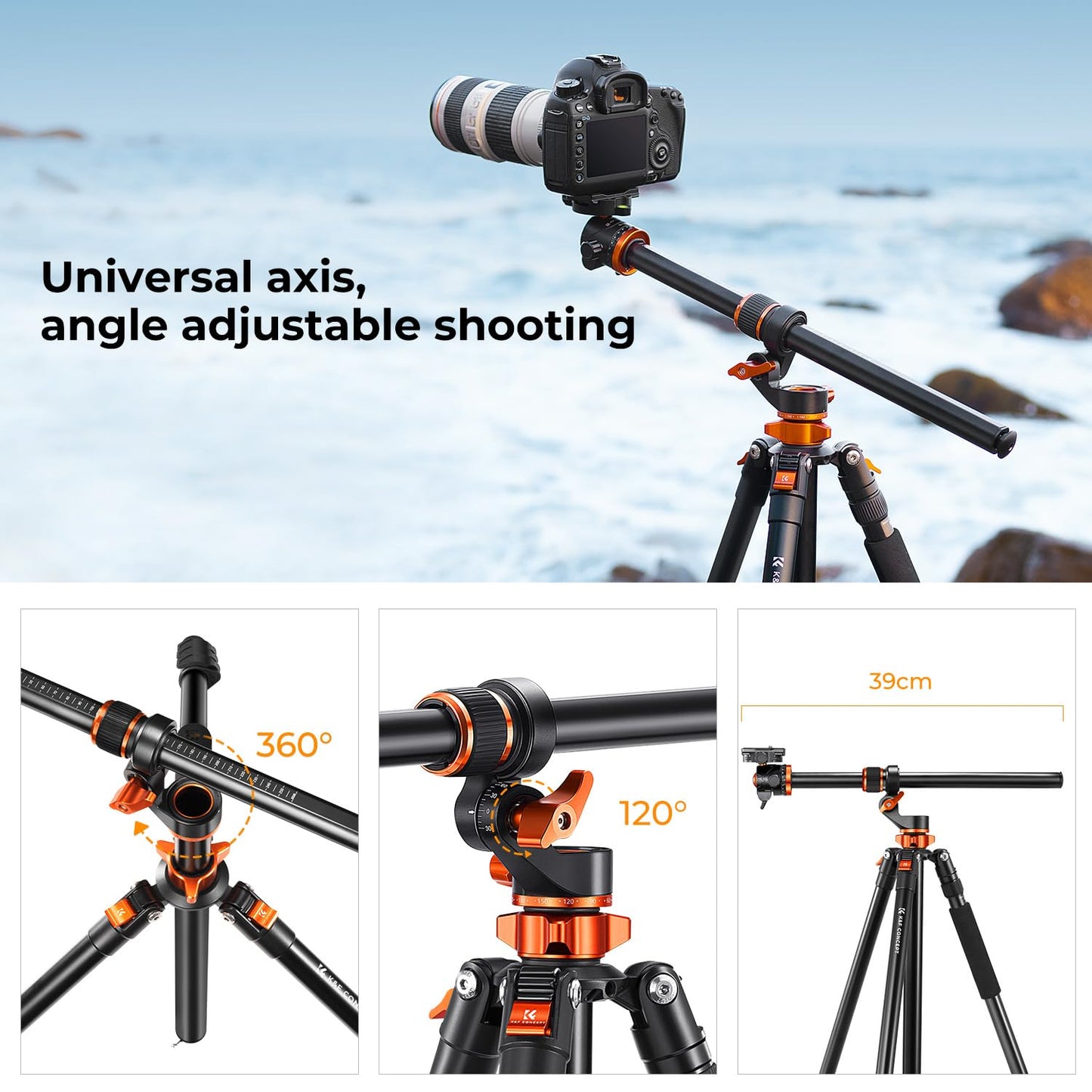 K&F CONCEPT New tripod for camera, 230cm professional camera tripod with new center column construction, removable monopod, tripod for outdoor and indoor shots T254A7+BH-28L - KF09.119