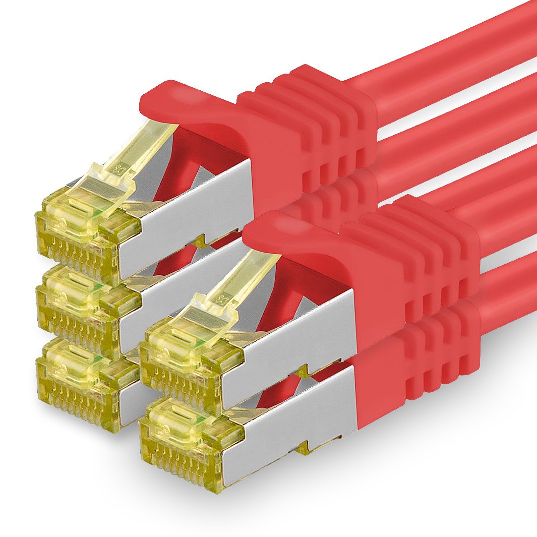 1aTTack.de Cat.7 network cable 7.5 m red pack of 5 Cat7 Ethernet cable network LAN cable raw cable 10 Gb s SFTP PIMF LSZH set patch cable with Rj 45 plug Cat.6a - 4251073616292