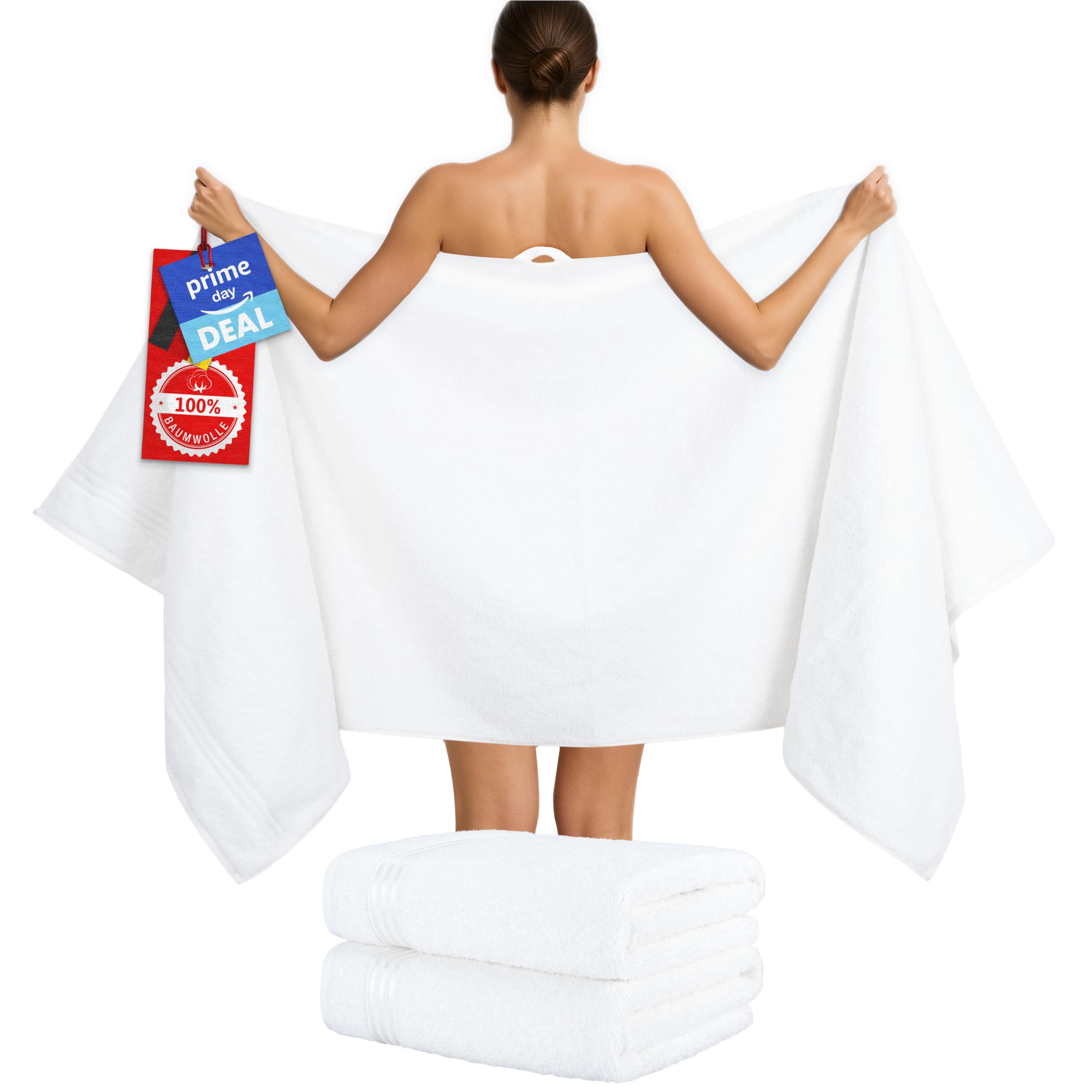 Hammetex sauna towels 80x200 cm set of 2 - extra large shower towels - 100% cotton terry - Oeko-TEX certified - soft, absorbent - with hanger, white - RN331