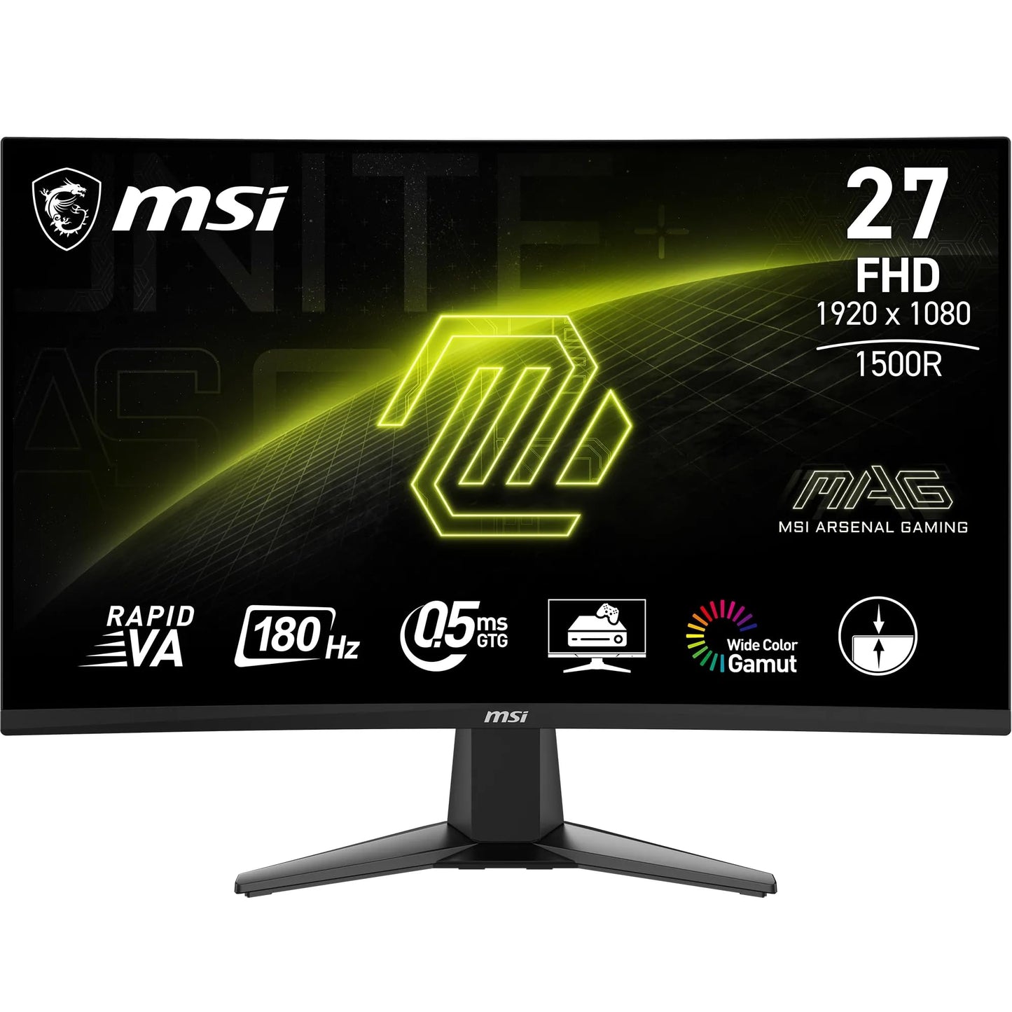 MSI MAG 27C6F 27 inch FHD Curved Gaming Monitor - 1500R 1920 x 1080 Rapid VA Panel, 180 Hz / 1ms (GtG), Adaptive-Sync - DP 1.2a, HDMI™ CEC