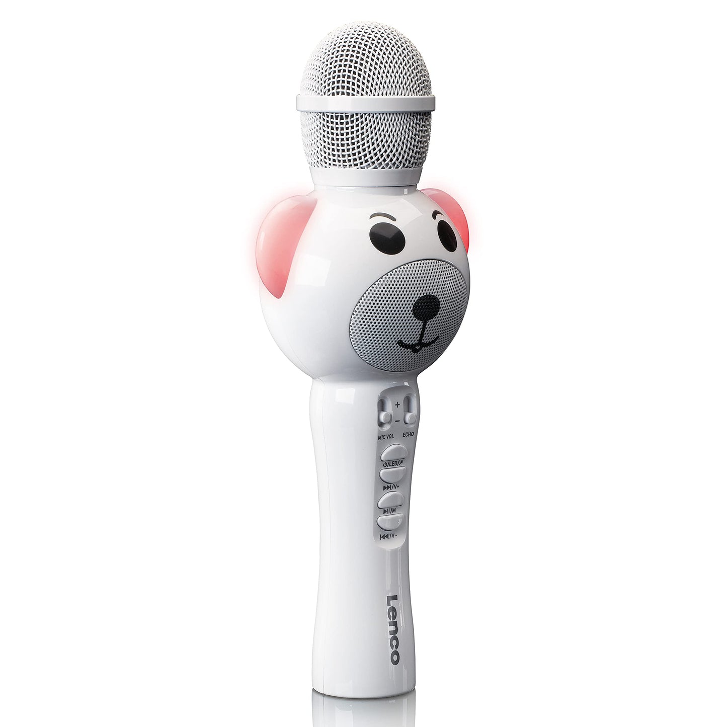 Lenco BMC-060 Karaoke Microphone for Children - Bluetooth V5.0 - With Smartphone Holder - 5 Watt RMS - LED Light Effects - Integrated Battery with 1200mAh - Android and iOS - White - BMC-060WH