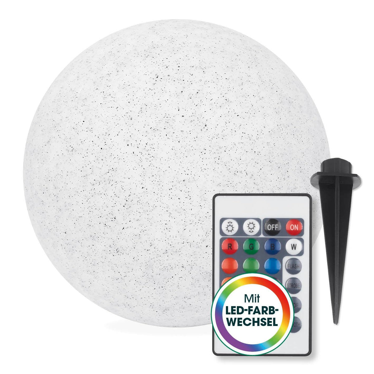 EASYmaxx Lampa solară cu schimbare de culoare | Lampa solară LED cu aspect de piatră | Bilă solară rezistentă la intemperii | Bilă solară cu telecomandă | Lumină solară cu țăruș de pământ | Aspect de piatră gri alb - 19677