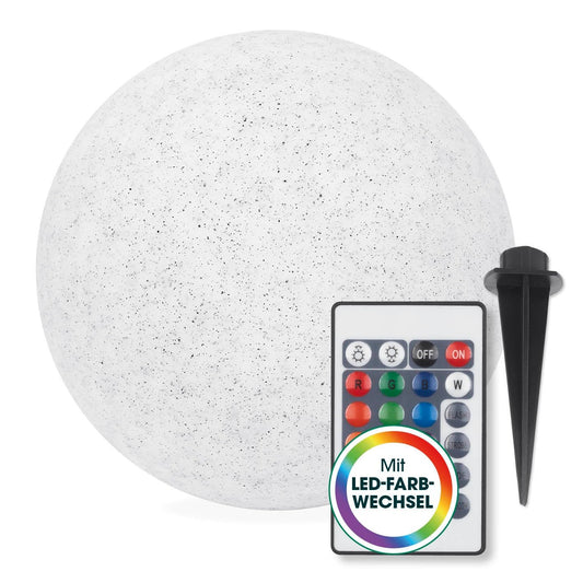 EASYmaxx Solar Light with Color Change | LED Solar Light Stone Look | Weather-Resistant Solar Ball | Solar Sphere with Remote Control | Solar Light with Ground Spike | Stone Look Gray White - 19677