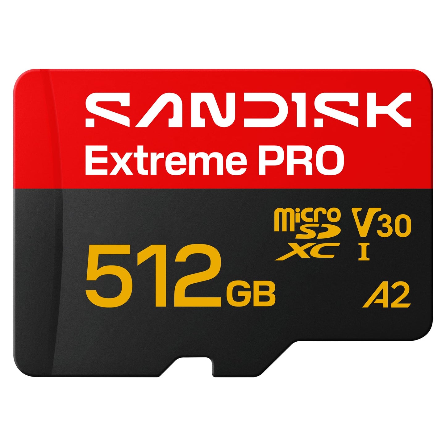 SANDISK Extreme PRO microSDXC 512GB. UHS-I card + SD adapter (up to 250 MB/s read, up to 170 MB/s write, 5K, 3K, 4K UHD, C10, V30, U3, A2) - SDSQXCJ-512G-GS6MA