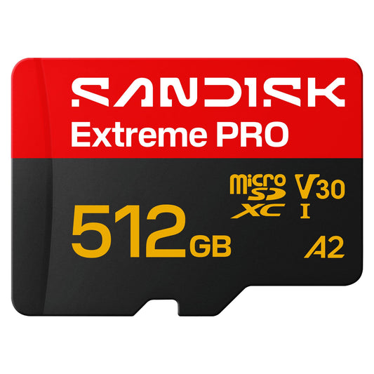 SANDISK Extreme PRO microSDXC 512GB. UHS-I card + SD adapter (up to 250 MB/s read, up to 170 MB/s write, 5K, 3K, 4K UHD, C10, V30, U3, A2) - SDSQXCJ-512G-GS6MA