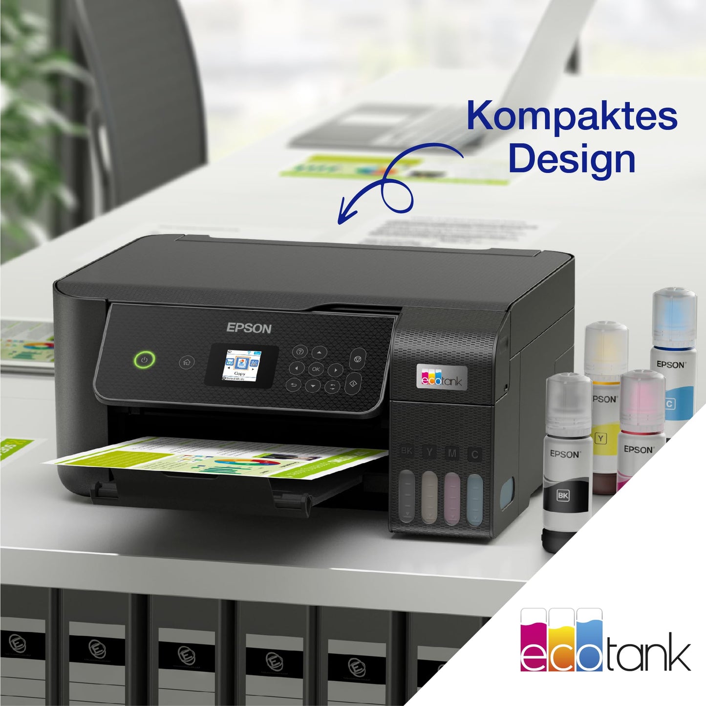 Epson EcoTank ET-2870 ink tank printer | for busy households | WiFi | A4 | Print, Copy, Scan | 3.7 cm LCD display | Includes ink for up to 3 years