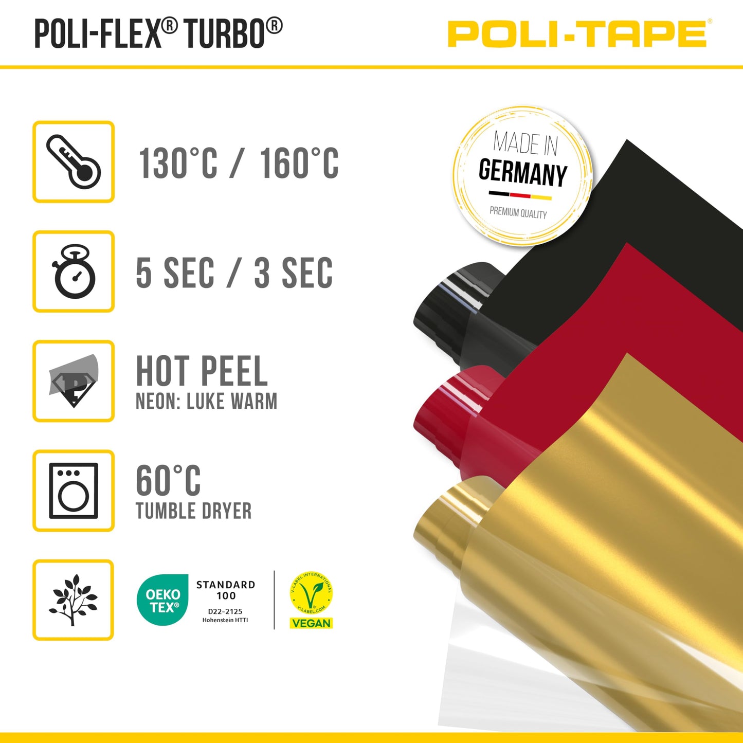 POLI-FLEX® TURBO® - Transfer film for textiles - Flex film for ironing on, plotter film for DIY shirts, matt white, 30.5 cm x 305 cm (Supply pack) - 14701