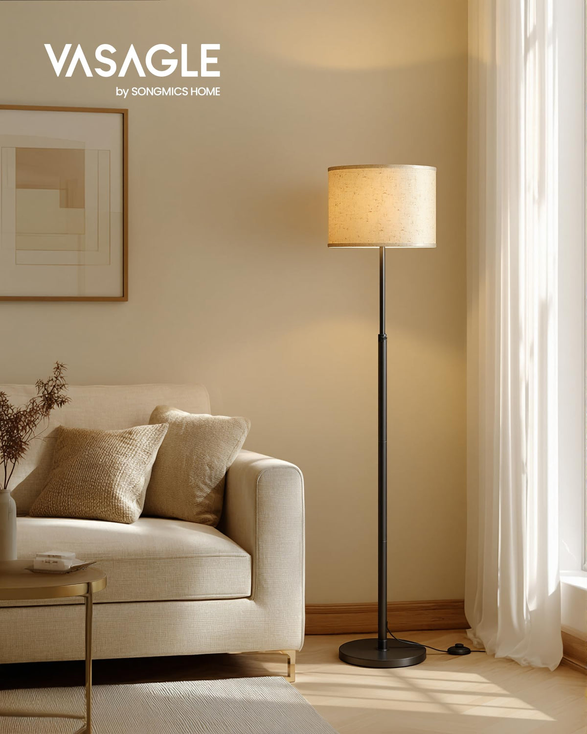 VASAGLE lampă de podea pentru living, lampă de citit ajustabilă în înălțime 140-170 cm - LFL002BH02