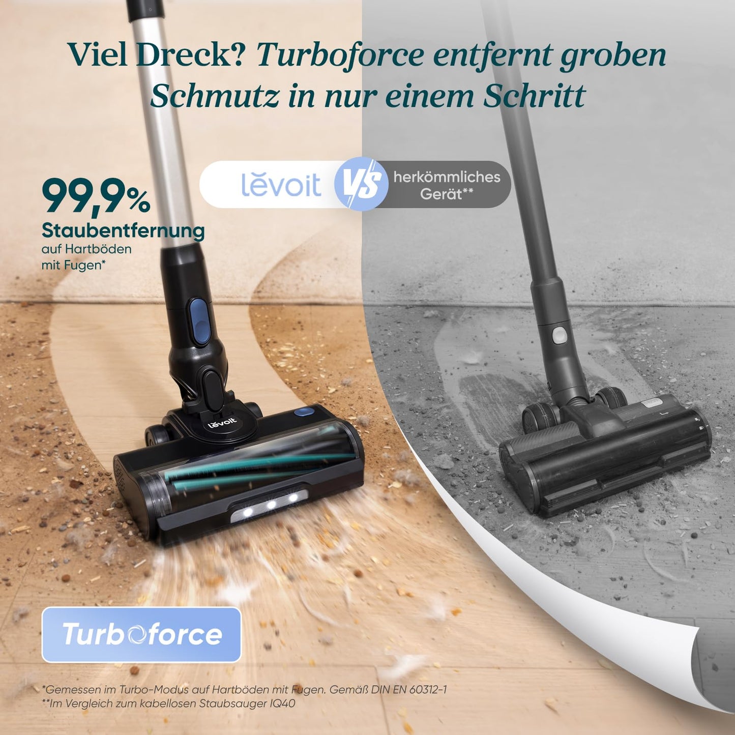 Levoit - Cordless vacuum cleaner - Running time for 150㎡ - Wireless vacuum cleaner - 99.9 percent dust capture rate - Mini motor brush - Self-standing - Anti Tangle - For pet hair/carpets/hard floors/car-LVAC-300, blue - LVAC-300DE