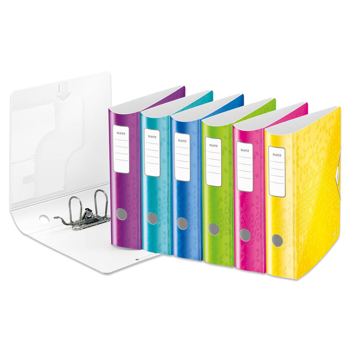 Leitz quality folder 180° Active WOW, pack of 5, A4, wide, rounded spine, 8.2 cm wide, elastic band closure, light polyfoam, plastic folder, WOW series, assorted colors, 11060099