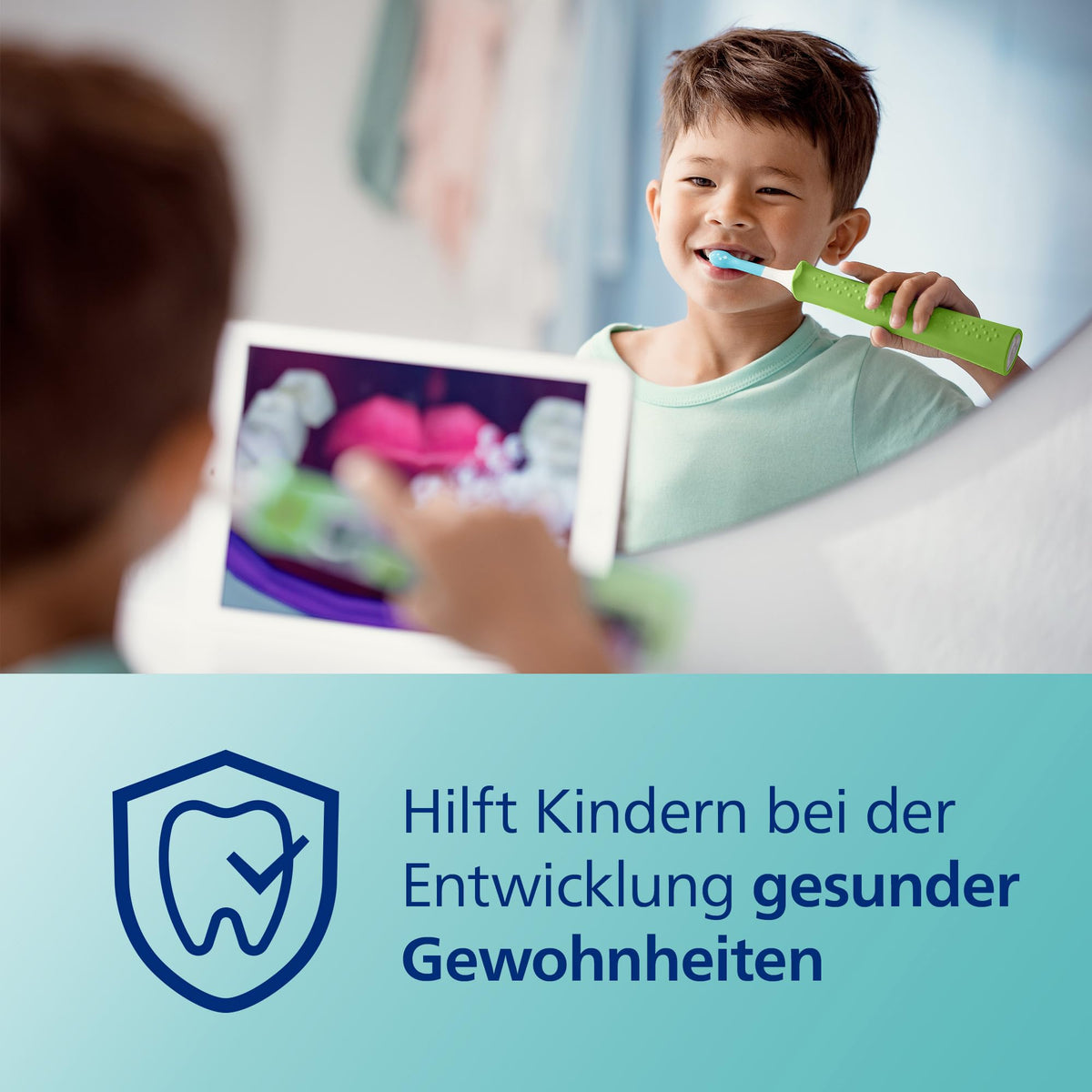 Philips Sonicare For Kids, periuță de dinți electrică cu tehnologie sonică, cu aplicație, pentru copii de la 3 ani, dotată cu SmarTimer și QuadPacer pentru o curățare temeinică, Verde, model HX6352/11