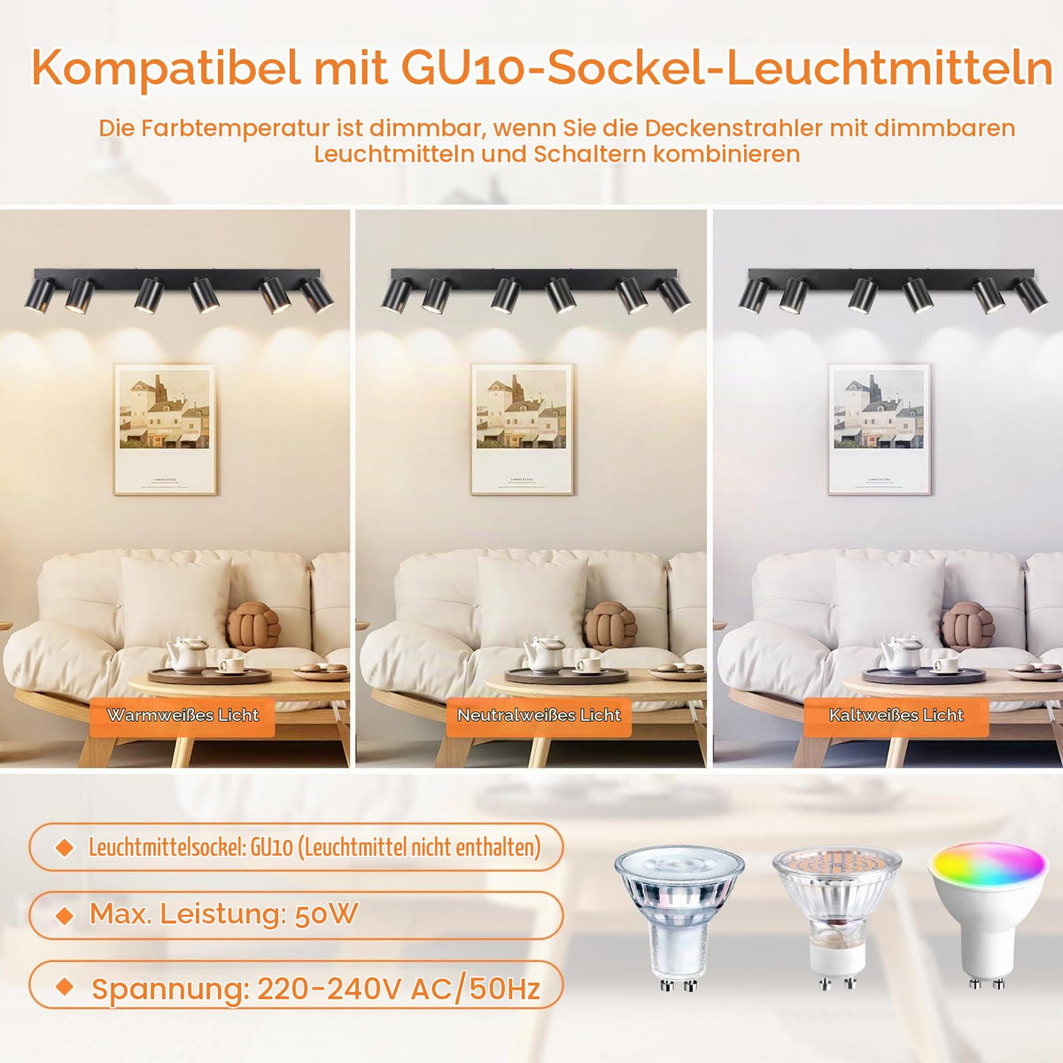 Plafoniera cu LED Dehobo 6 becuri GU10 plafoniera pivotanta neagra - GU10-6