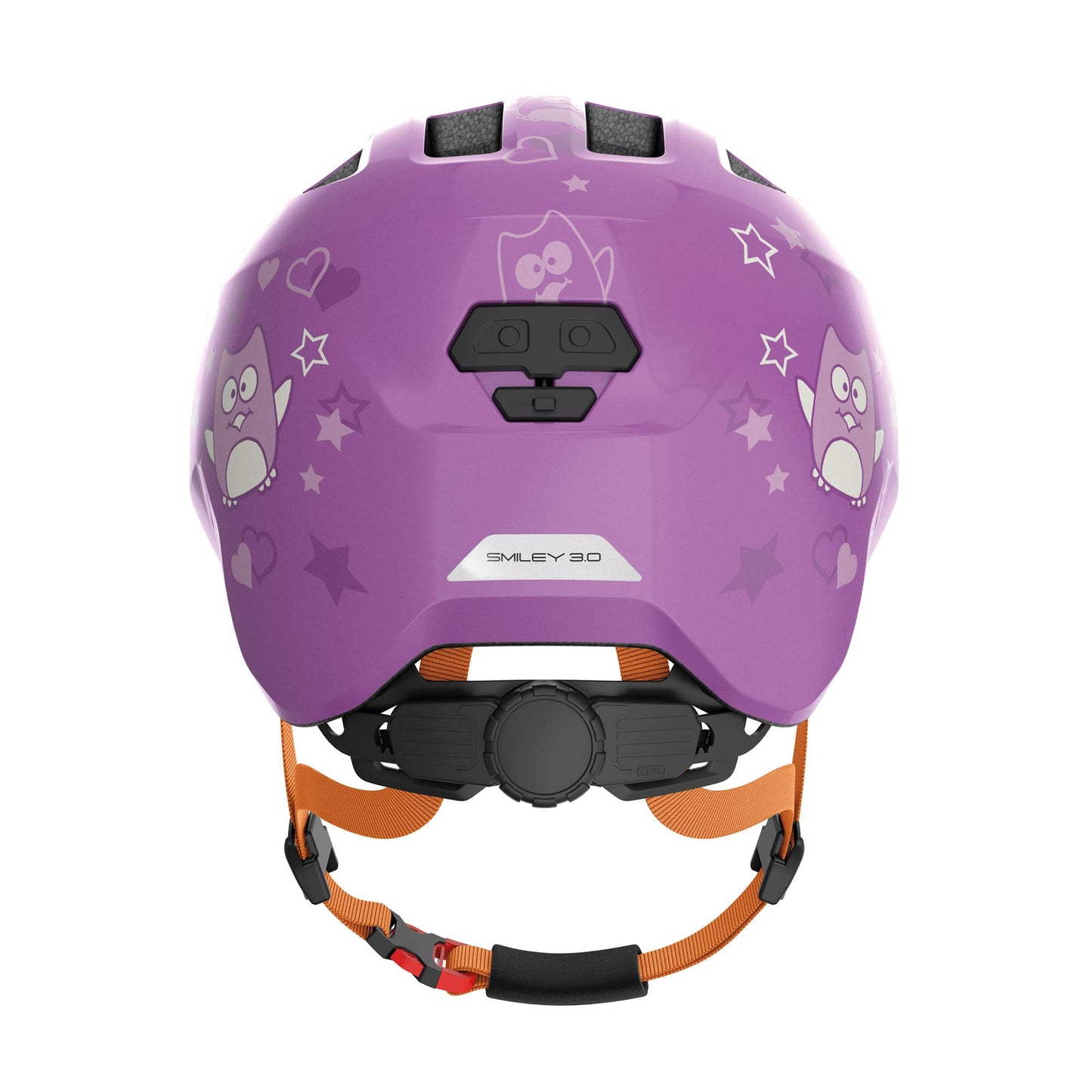 ABUS children's helmet Smiley 3.0 - bicycle helmet with a deep fit, child-friendly designs & space for a braid - for girls and boys - purple with owl pattern, size S - 67259
