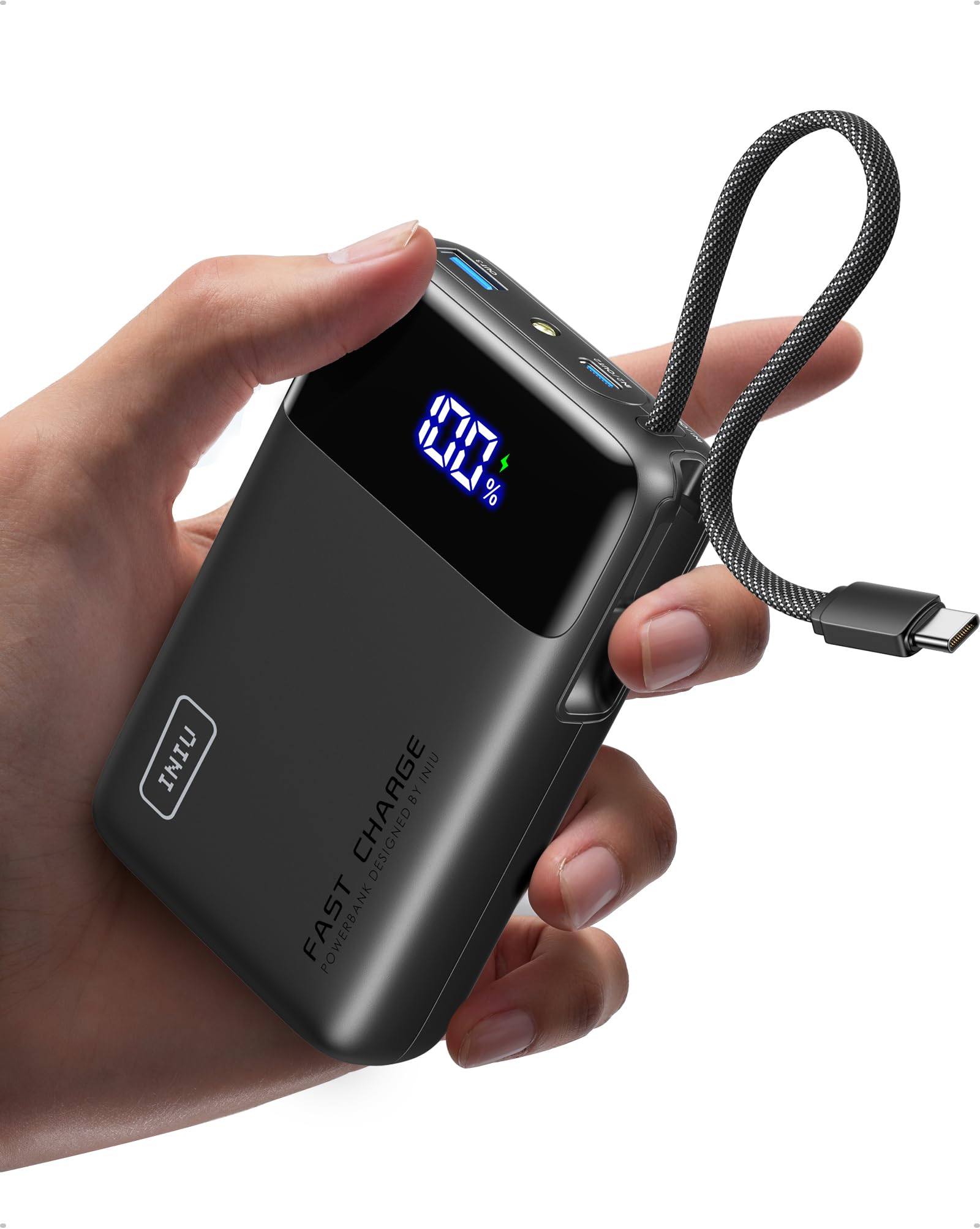 INIU 45W power bank, ultra small 20000mAh with integrated USB-C cable - P51L