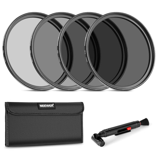NEEWER 77mm ND filter set ND2 ND4 ND8 ND16, lens cleaning pen, filter bag, gray filter and accessories set, compatible with Canon Nikon Sony Panasonic DSLR cameras with 77mm lens - NW - 10101723