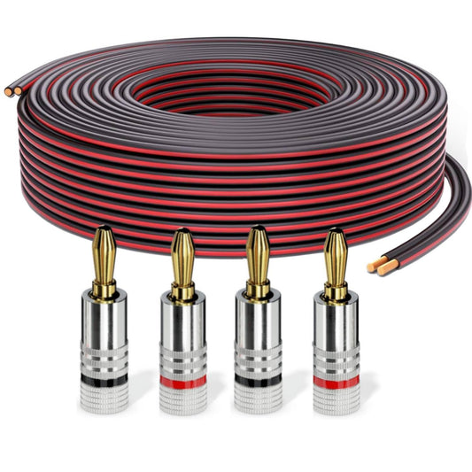 PureLink speaker cable OFC 2x2.50mm² (0.20mm), 10.0m, black with red characteristic, set with 4 banana plugs - SE-SP062-010-B04