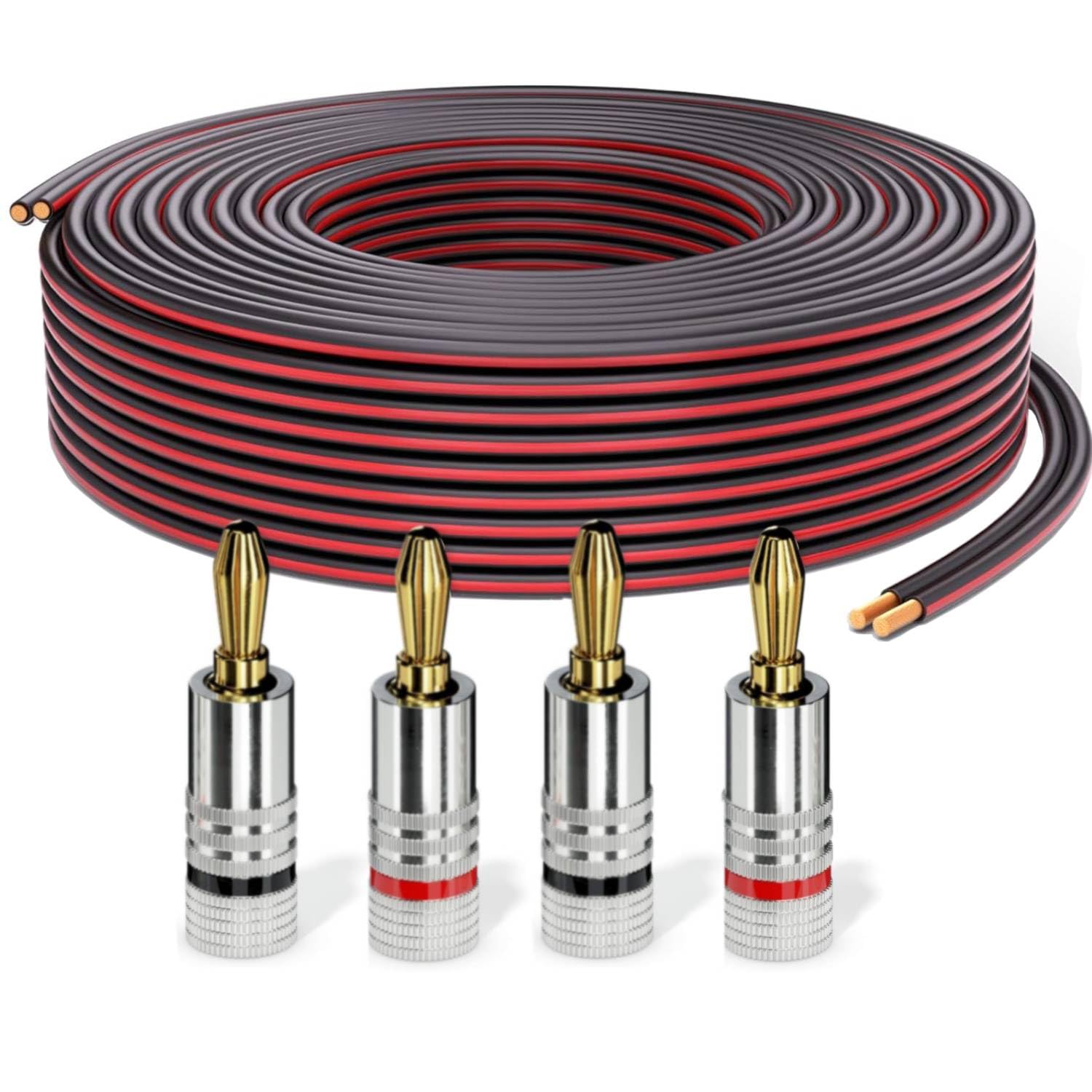 PureLink speaker cable OFC 2x2.50mm² (0.20mm), 15.0m, black with red characteristic, set with 4 banana plugs - SE-SP062-015-B04