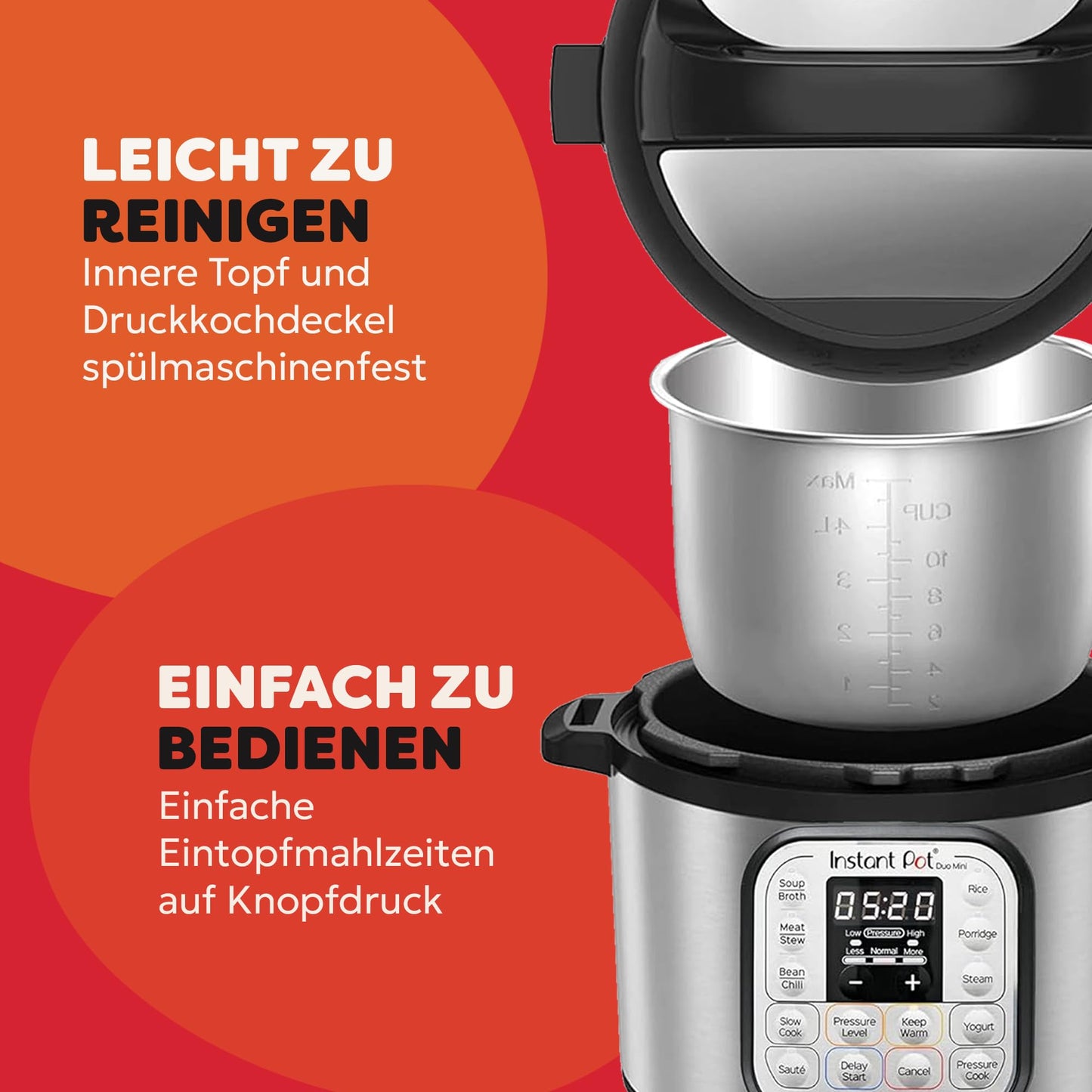 Instant Pot Duo 30 electric multi-cooker 3L - pressure cooker, slow cooker, rice cooker, sauté pan, yogurt maker, steamer and food warmer, made of stainless steel, silver - 110-0045-01-EU