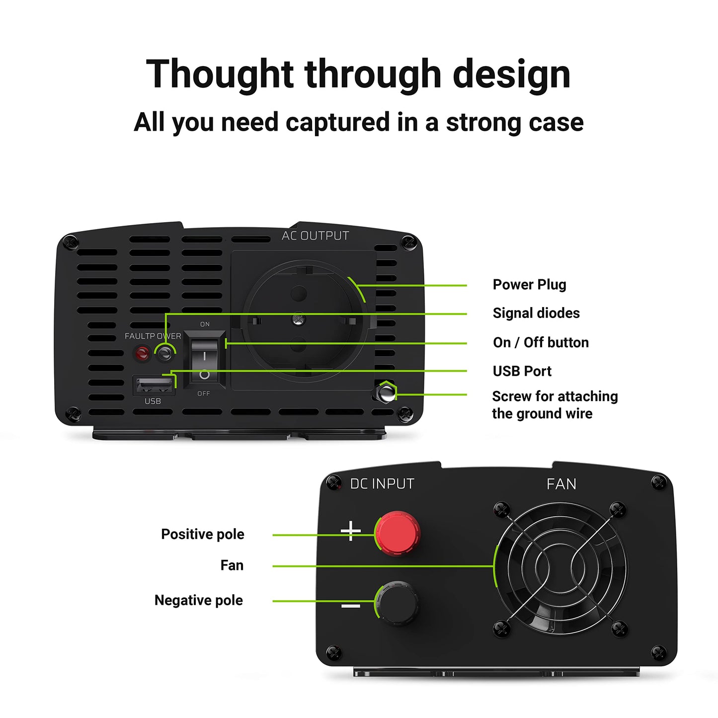 Green Cell® 1000W/2000W 24V to 230V Pure Sine Volt Car Voltage Converter Inverter Converter Pure Sine Wave Power Solar Inverter DC AC Converter Current Converter Caravan Car Charger