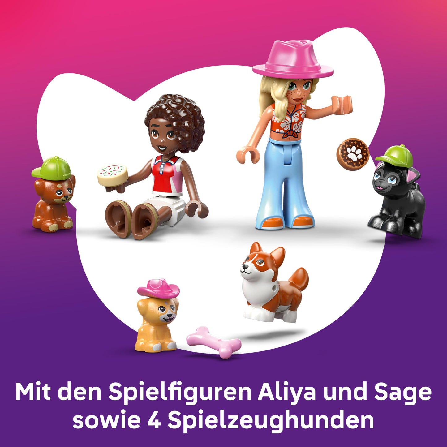 LEGO Friends dog cake bakery - children's shop with 2 mini dolls, 4 animal figures, animal carrier bag and toy food accessories - birthday gift for girls aged 6 and over - 42677