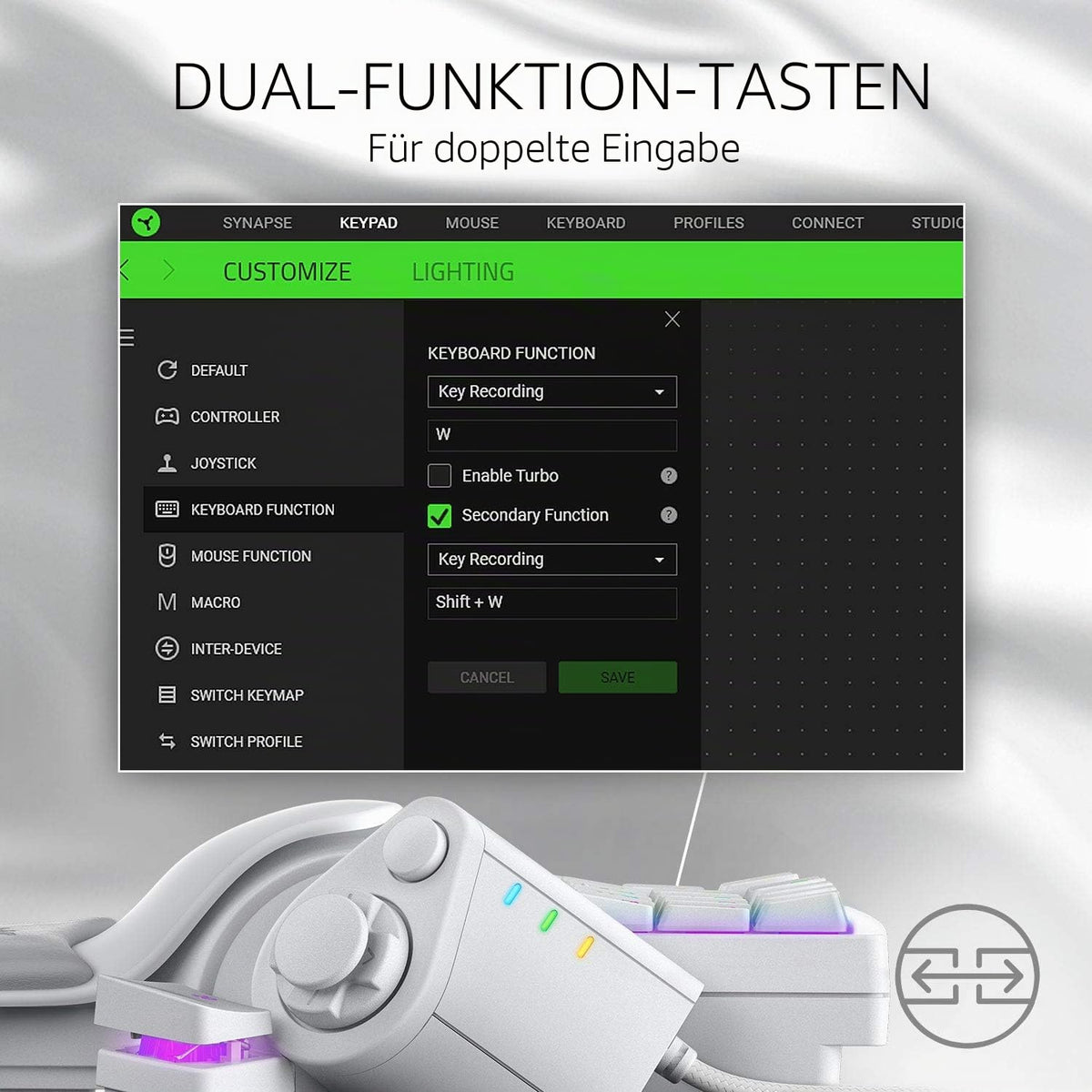 Razer Tartarus Pro Mercury - Tastatur pentru gaming - Gamepad cu taste analogice-optice - Rapid Trigger - 32 de taste personalizabile (punct de declanșare ajustabil, RGB Chroma) Alb Mercury - RZ07-03110200-R3M1