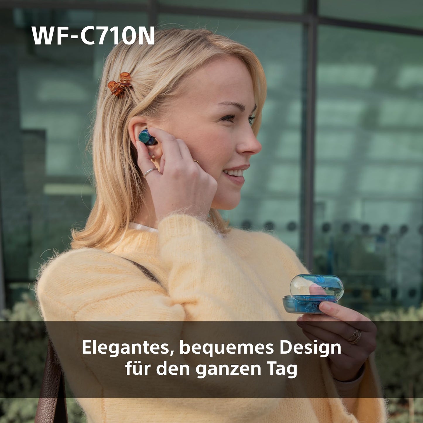 Sony WF-C710N - Truly Wireless Noise Canceling Earphones, lightweight, touch operation, multipoint connection, IPX4, up to 40h battery, quick charging, iOS and Android compatible, Glass Blue - WFC710NL.CE7