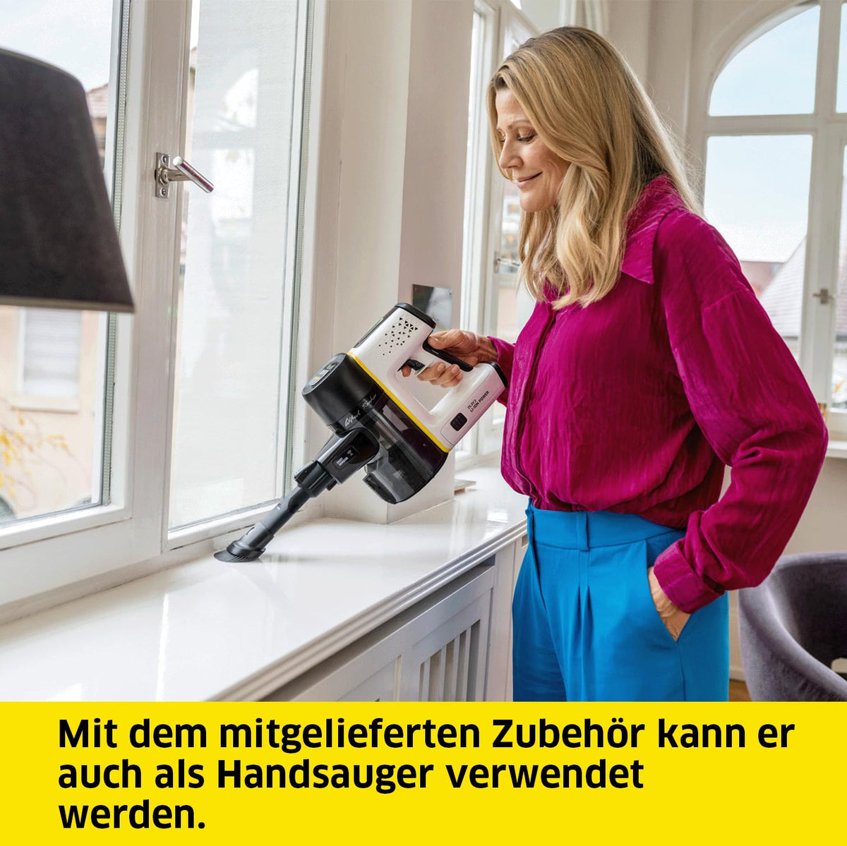 KÄRCHER Cordless Vacuum Cleaner VC 7 Signature Line, 2 suction levels, runtime: up to 60 min., weight: 2.6 kg, includes 25.2 V battery, wall mount with charging function, floor and crevice nozzle, white - 1.198-750.0