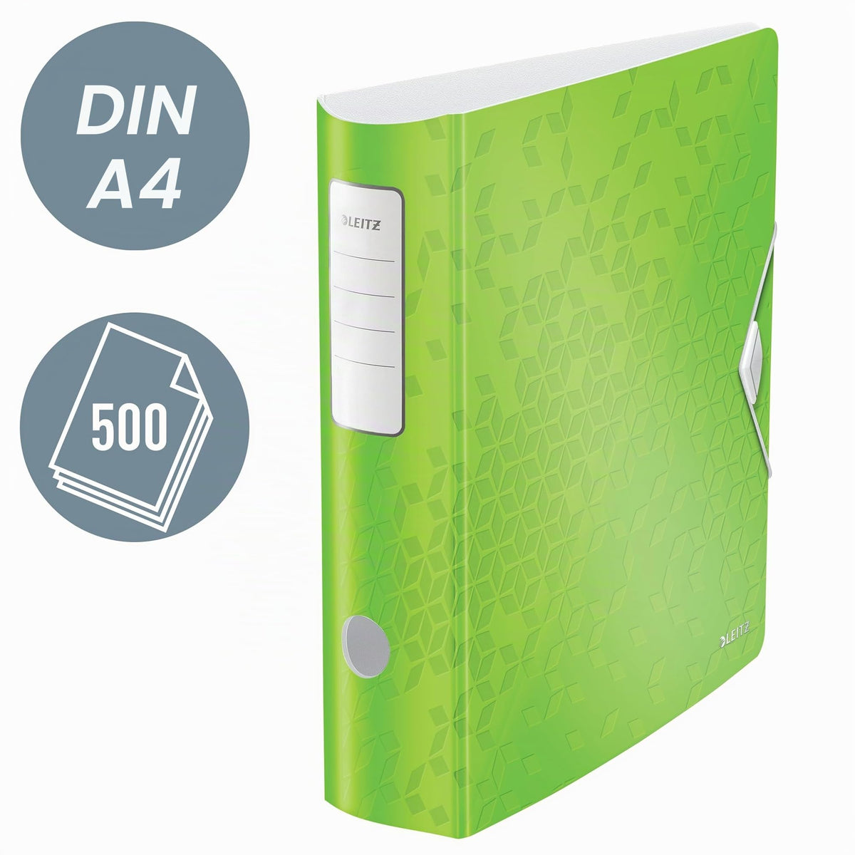 Leitz quality folder 180° Active WOW, pack of 5, A4, wide, rounded spine, 8.2 cm wide, elastic band closure, light polyfoam, plastic folder, WOW series, green, 11060054 - 11060054-5