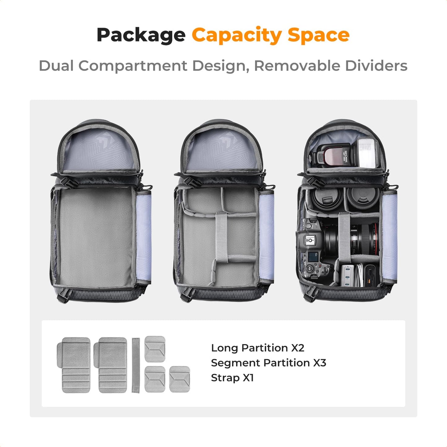 K&F CONCEPT Camera Shoulder Bag, Waterproof Camera Bag, Photography Daily Travel Camera Bag, Bags Photographer Photo Backpack, Grey - KF13.199V1