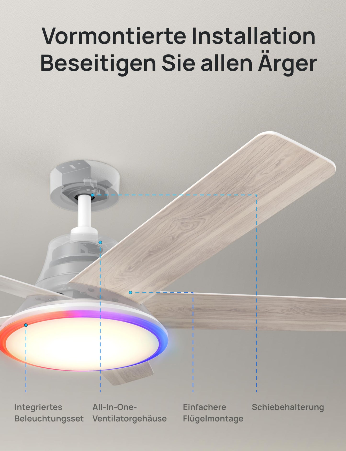 DREO Smart Ceiling Fan with Light, 52" 12 Speeds, 3 Modes, Continuously Dimmable LED Lighting, Quiet DC Motor, 12H Timer, Remote Control/APP/Alexa, Indoor, White - DR-HCF001AS