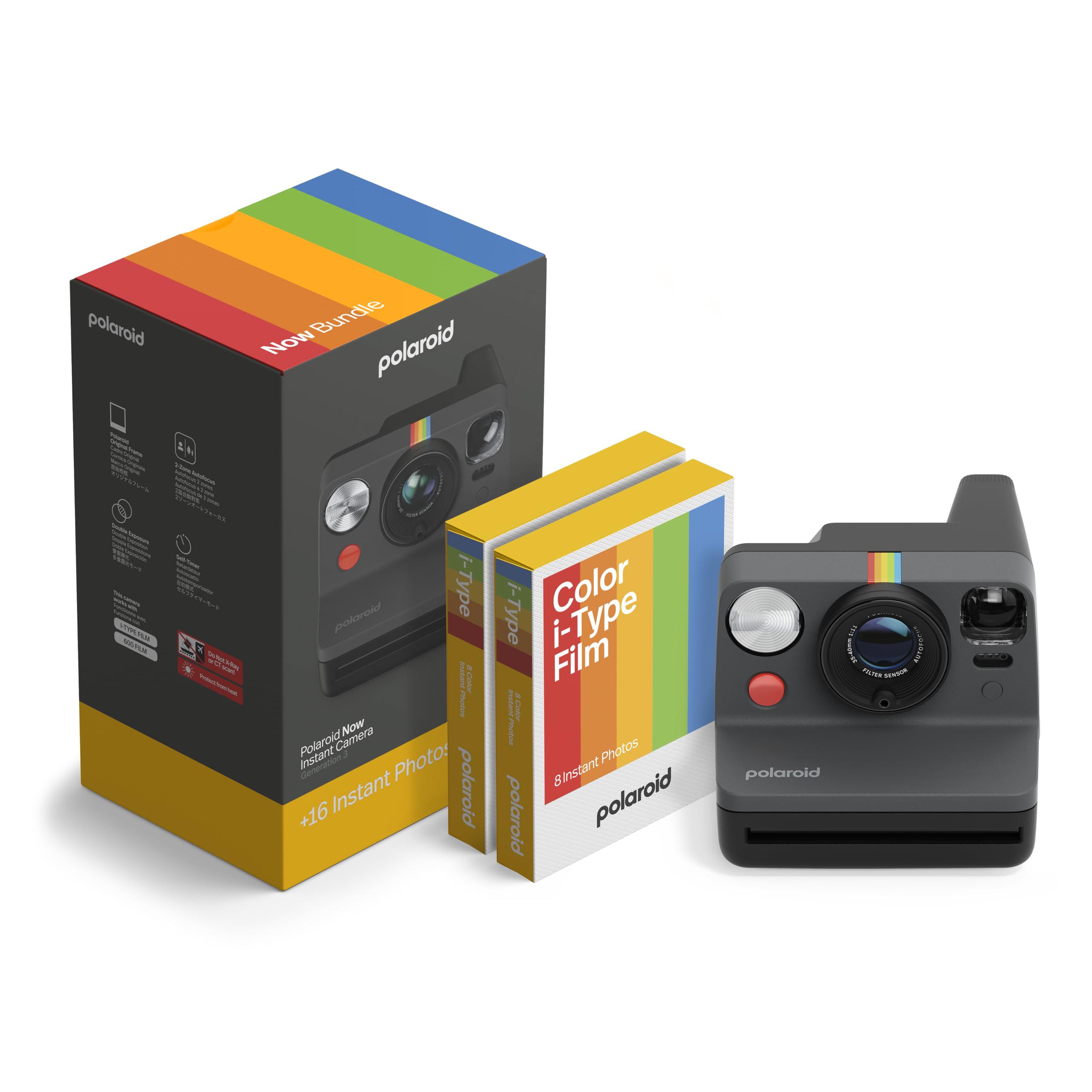Polaroid - Now Gen 3 - Instant Camera - Bundle Camera + Color Film (16 Photos) Black (6560) - 006560