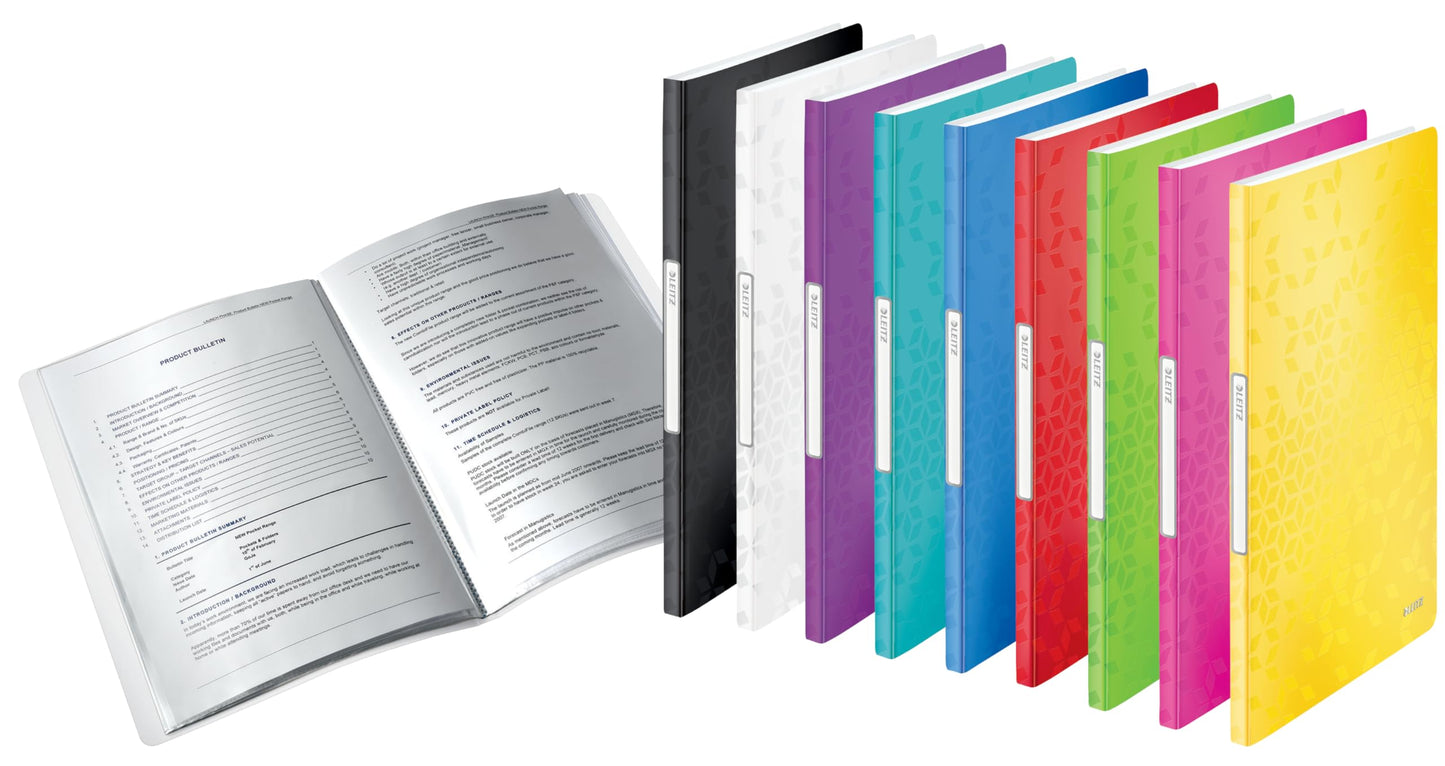 Leitz WOW display book in A4 format, pack of 10, each with 20 transparent pockets for 40 sheets, purple, WOW, 46310062 - 46310062-10