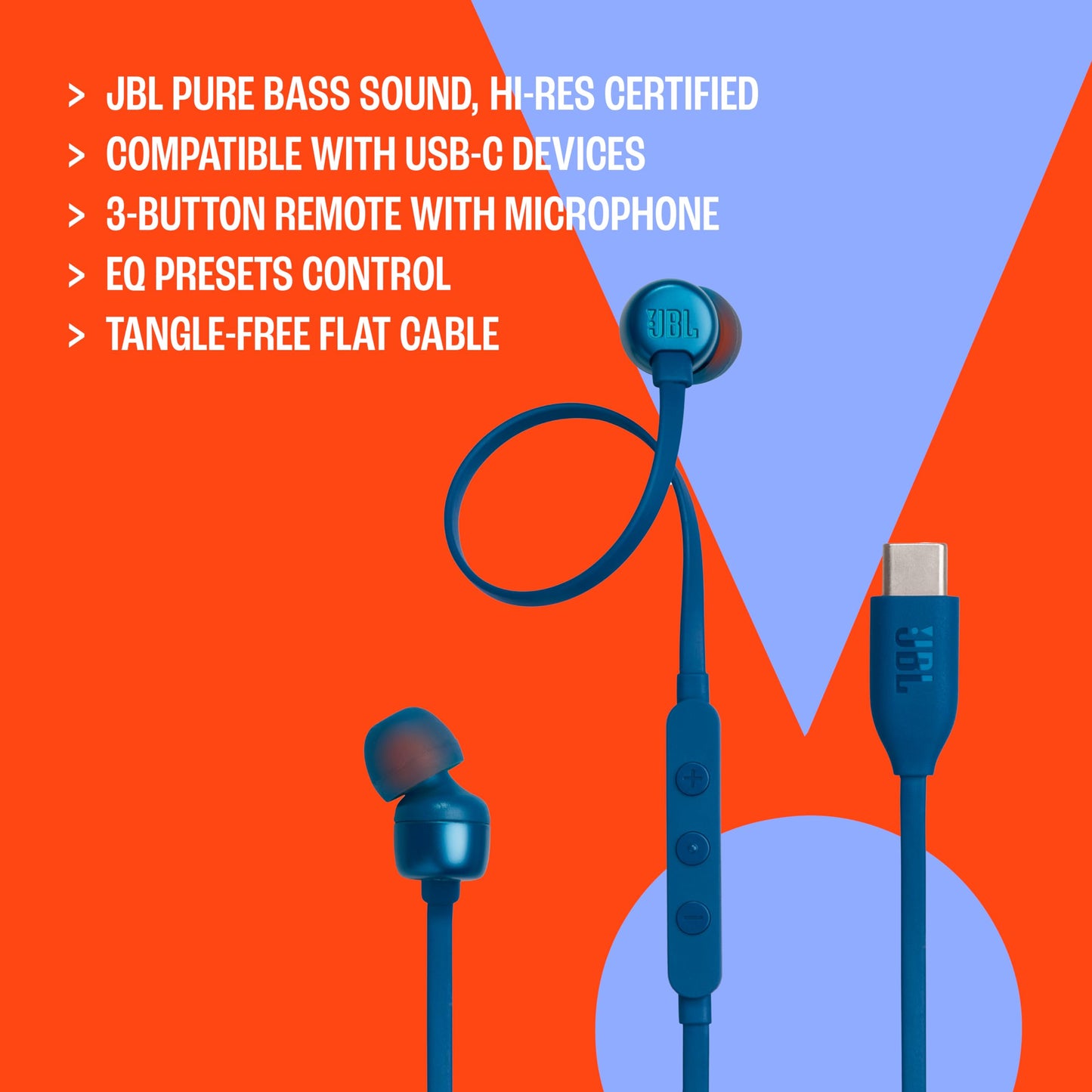JBL Tune 310 C Headphones - Wired in-ear headphones with JBL Pure Bass Sound, microphone and USB-C port - Red - JBLT310CRED