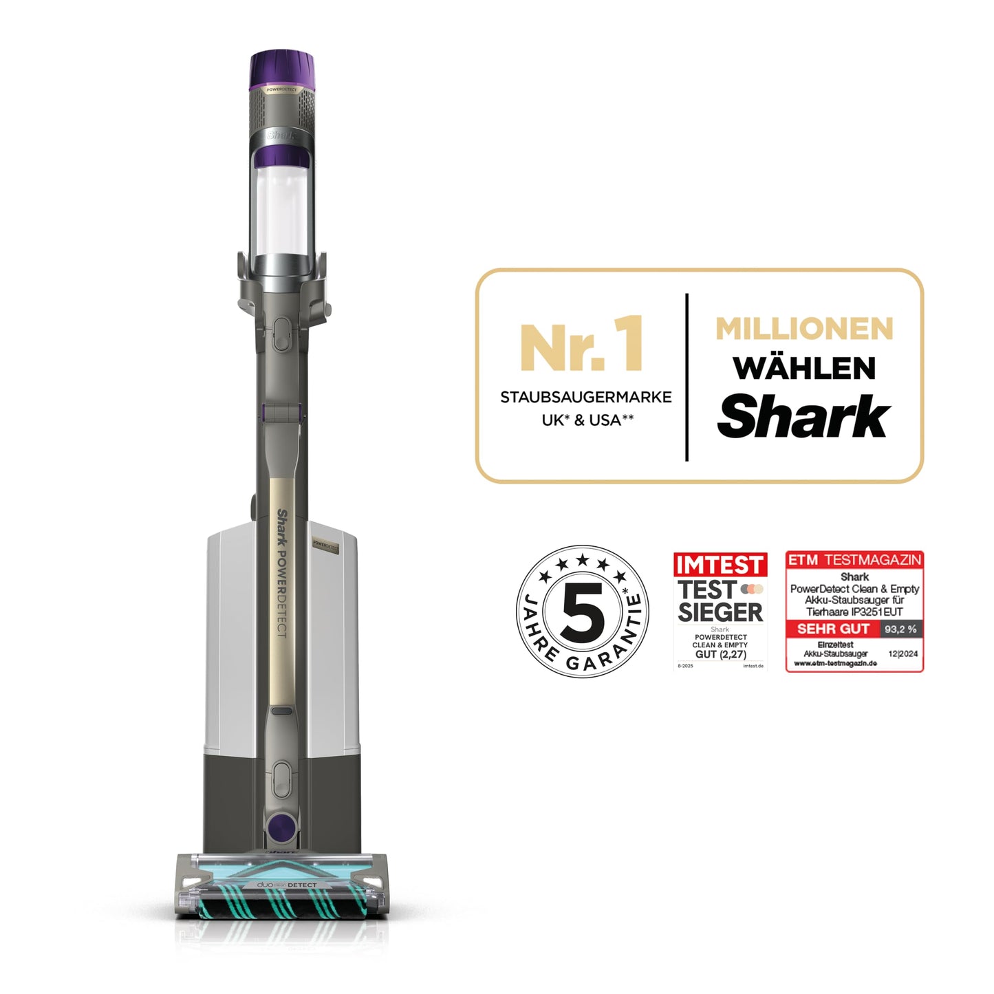 Shark PowerDetect Clean & Empty Cordless Vacuum Cleaner for Pet Owners, DuoClean Detect, Reverse Clean, Anti Hair Wrap Plus, Anti Odor, Pet, Crevice & Multi-Surface Attachment, Gray IP3251AMZEUT