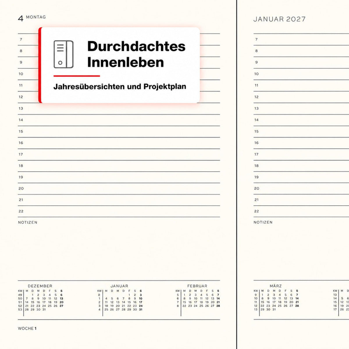 LEUCHTTURM1917 Daily Calendar 2027 Medium (A5) - German, Sunflower, 145 x 210 mm, January-December (12 months), 1 page per day, hourly grid 7:00 a.m. - 10:00 p.m., hardcover, 80 g/m² paper - 400160