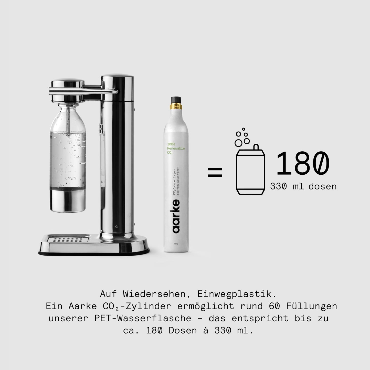 Aarke Carbonator 3, stainless steel sparkling water maker in a modern stainless steel finish with BPA-free 1L PET bottle, sparkling water maker for tap water, compatible with 60L CO2 cylinders - AAC3-Stainless