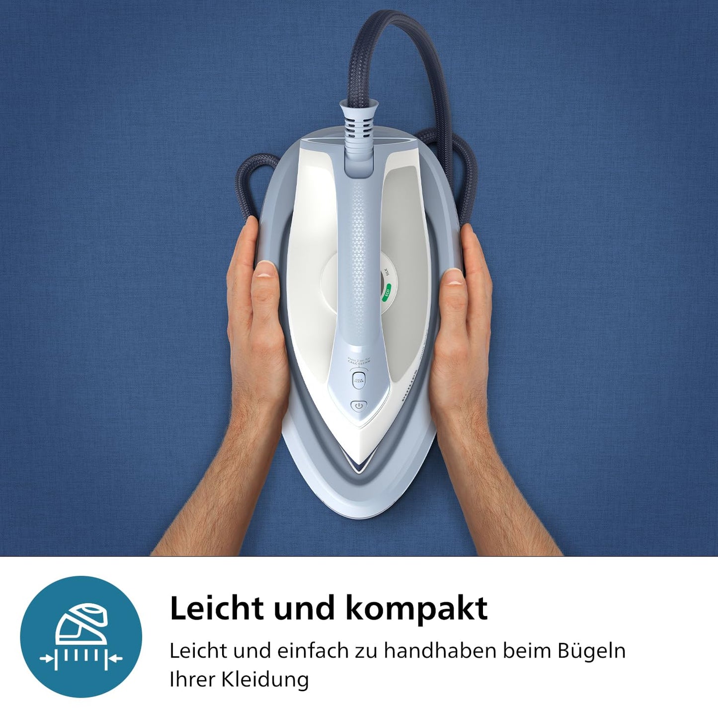 Philips steam iron station 3000 Series, 2400 W, 120 g/min continuous steam, 350 g steam boost, fast and powerful, vertical steam, ceramic sole, Deep Azur (PSG3000/20)
