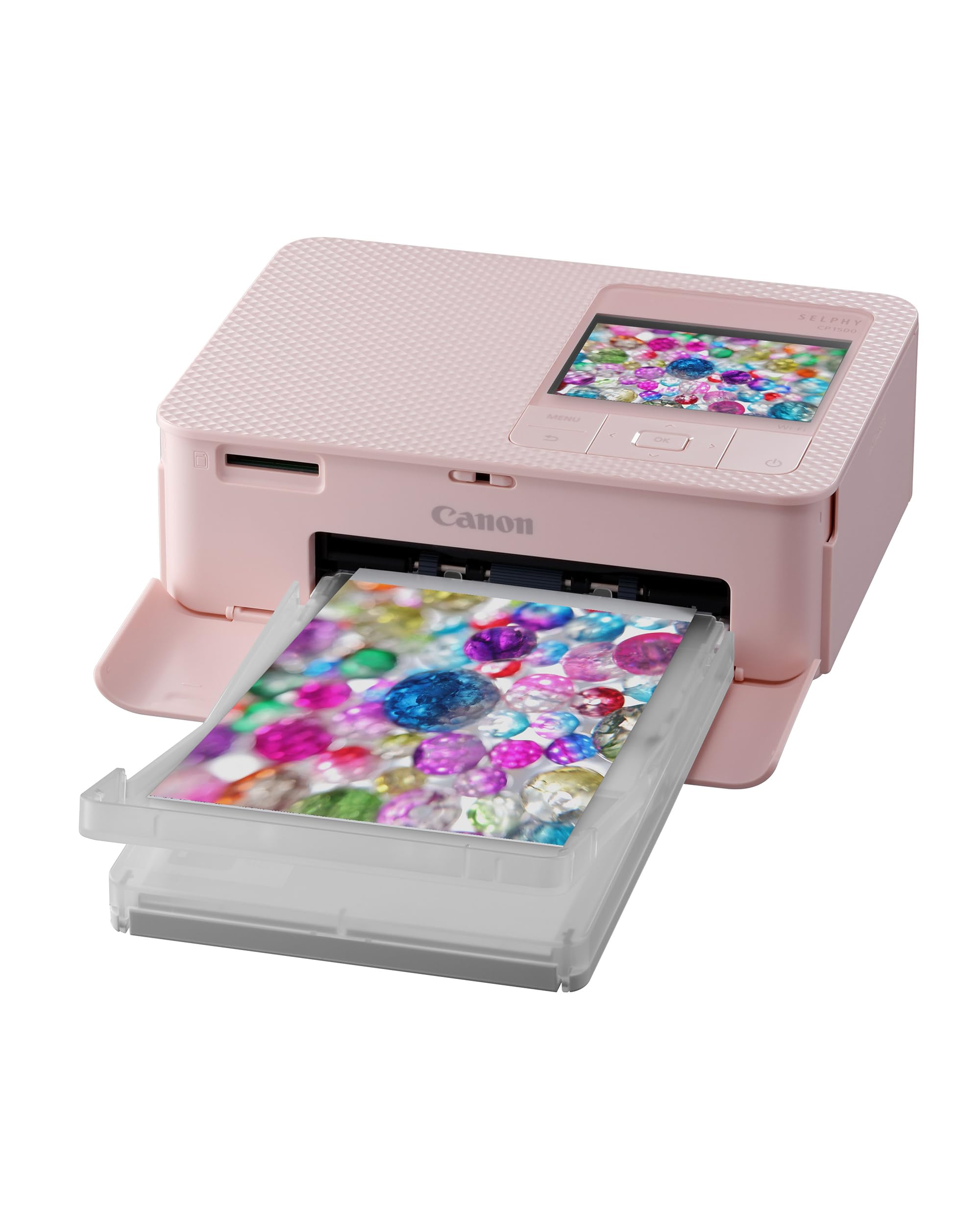 Canon SELPHY CP1500 mini photo printer mobile portable on the go (up to postcard size 10x15cm, WiFi, wireless, thermal sublimation, app, color stable 100 years) pink [without ribbon/paper, without battery] - 5541C002