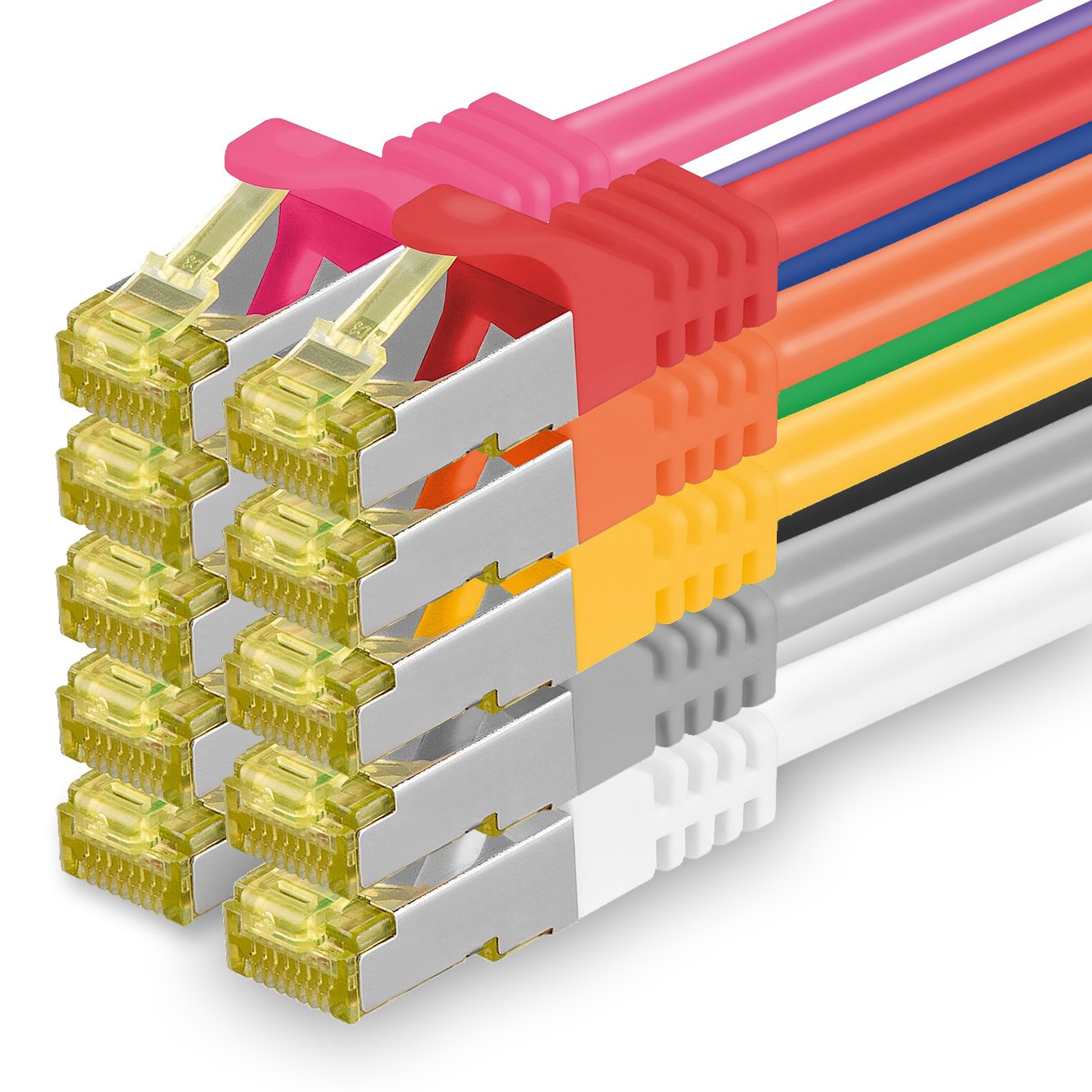 1aTTack.de Cat.7 network cable 3.0 m 10 colors 10 pieces Cat7 Ethernet cable network LAN cable raw cable 10 Gb s SFTP PIMF LSZH set patch cable with Rj 45 plug Cat.6a - 4251073617107