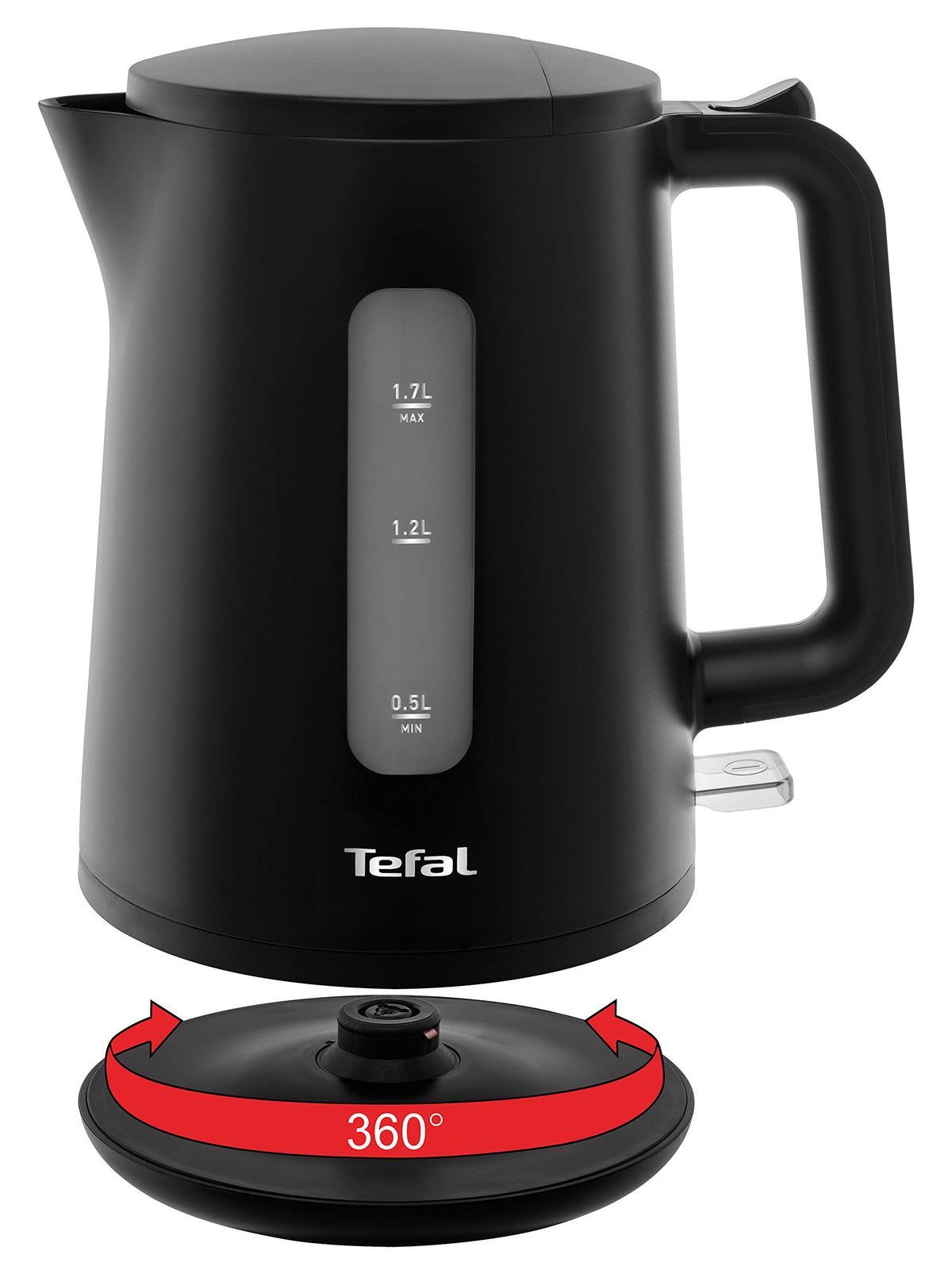 Tefal KO2008 Fierbător de apă Principio Select | 2400 Watt | 1,7L rezervor de apă | Comutator automat de pornire/oprire | Filtru anticalcar | negru mat