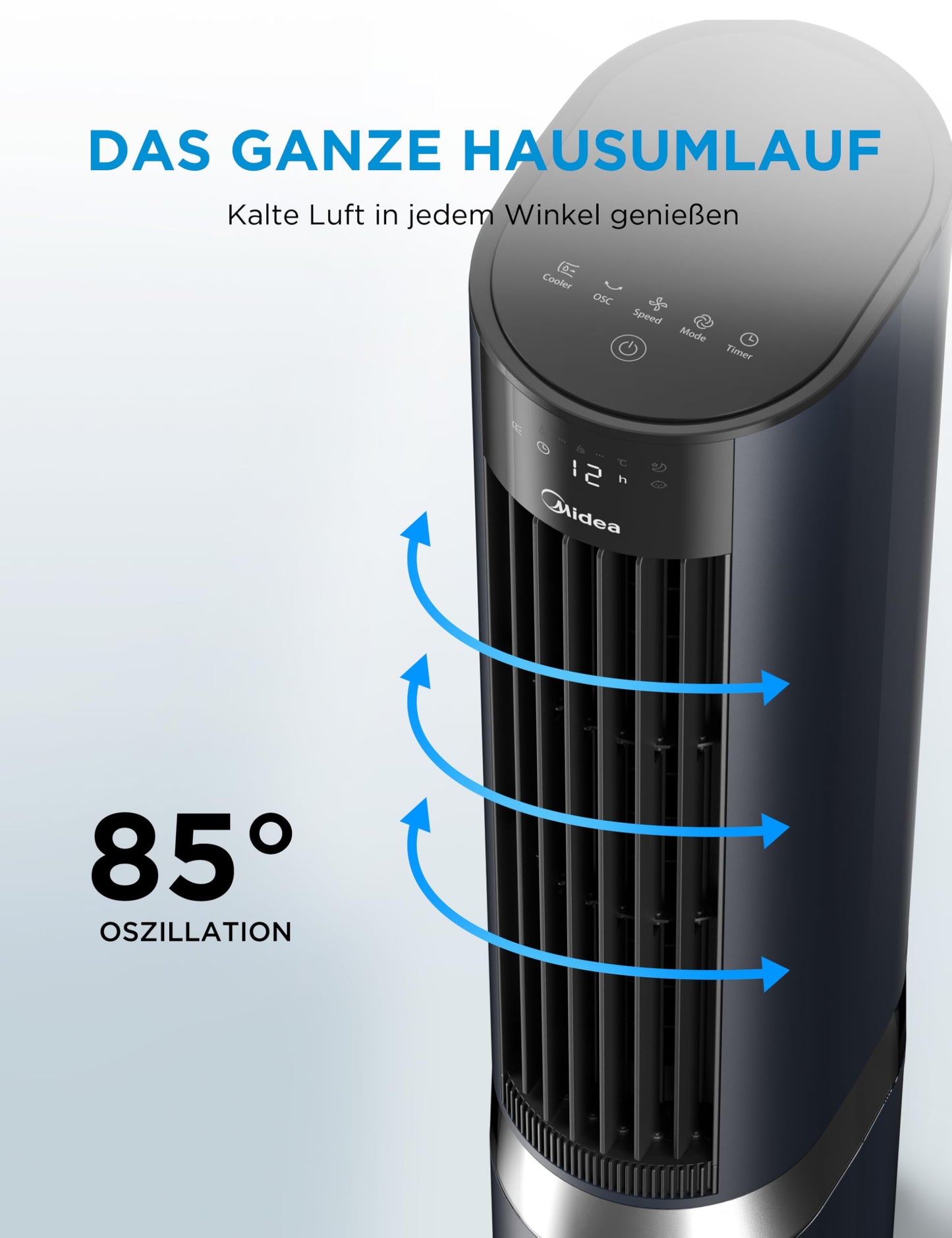Midea Sensicool air cooler with 7L water cooling | Mobile air conditioning without exhaust hose | Fan with water cooling | 2000m³/h evaporative cooler, 6 speeds, touch display (blue) - MCF23XRB_1