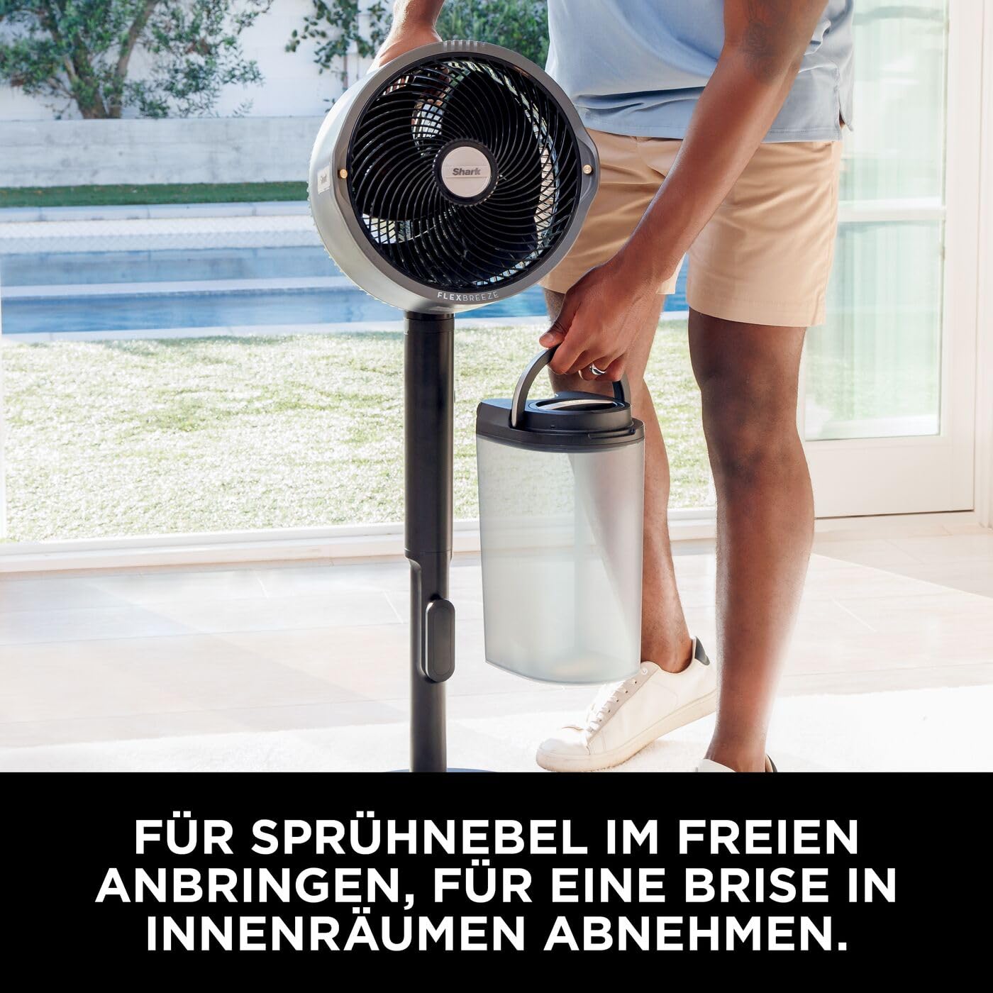 Shark FlexBreeze Pro Mist Cordless Indoor/Outdoor Fan with Spray System, Portable Spray Tank, 20m, Stand & Table Fan, 5 Speed Settings, Quiet, Remote Control, Anthracite FA300EU